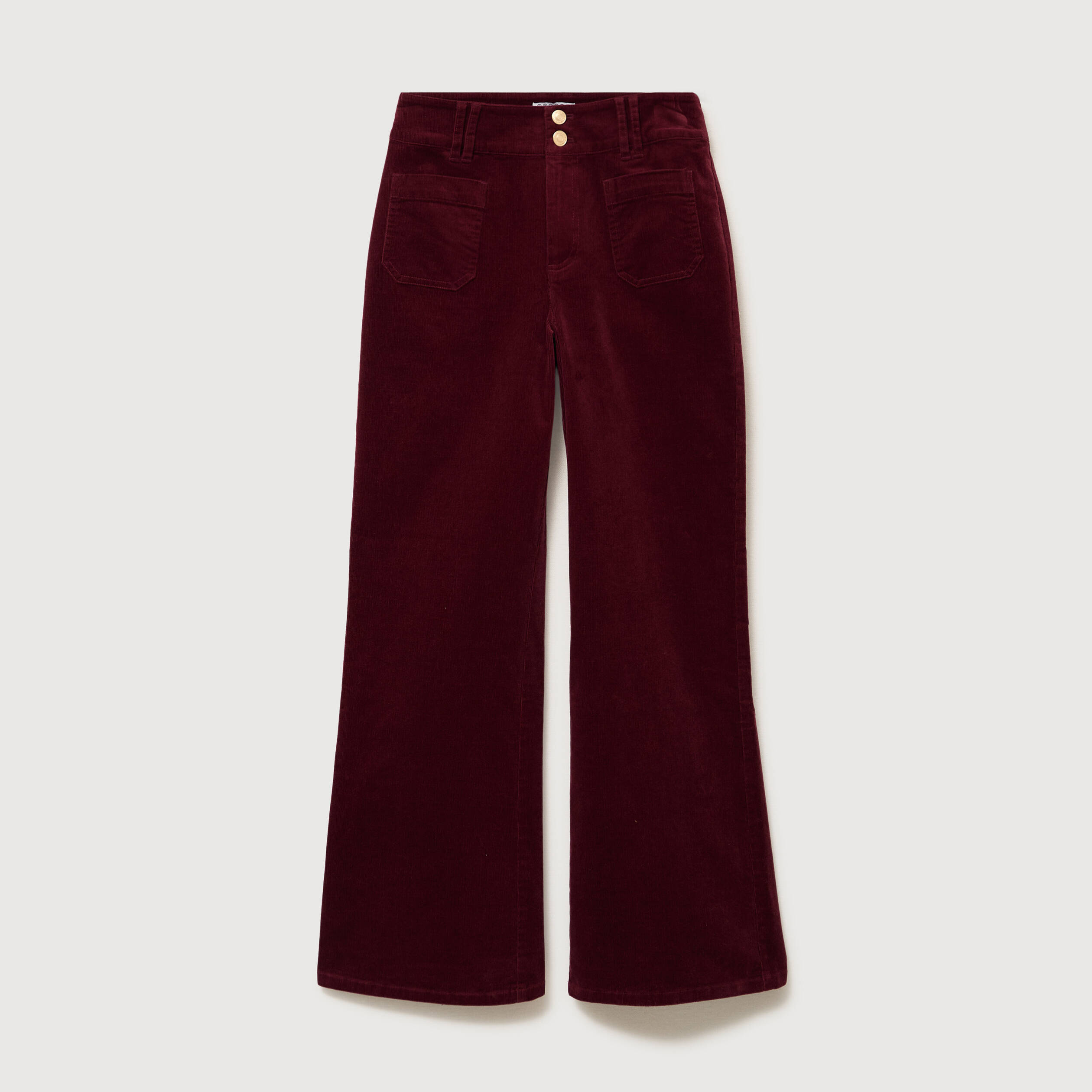 Pantalon flare taille haute en velours bordeaux femme