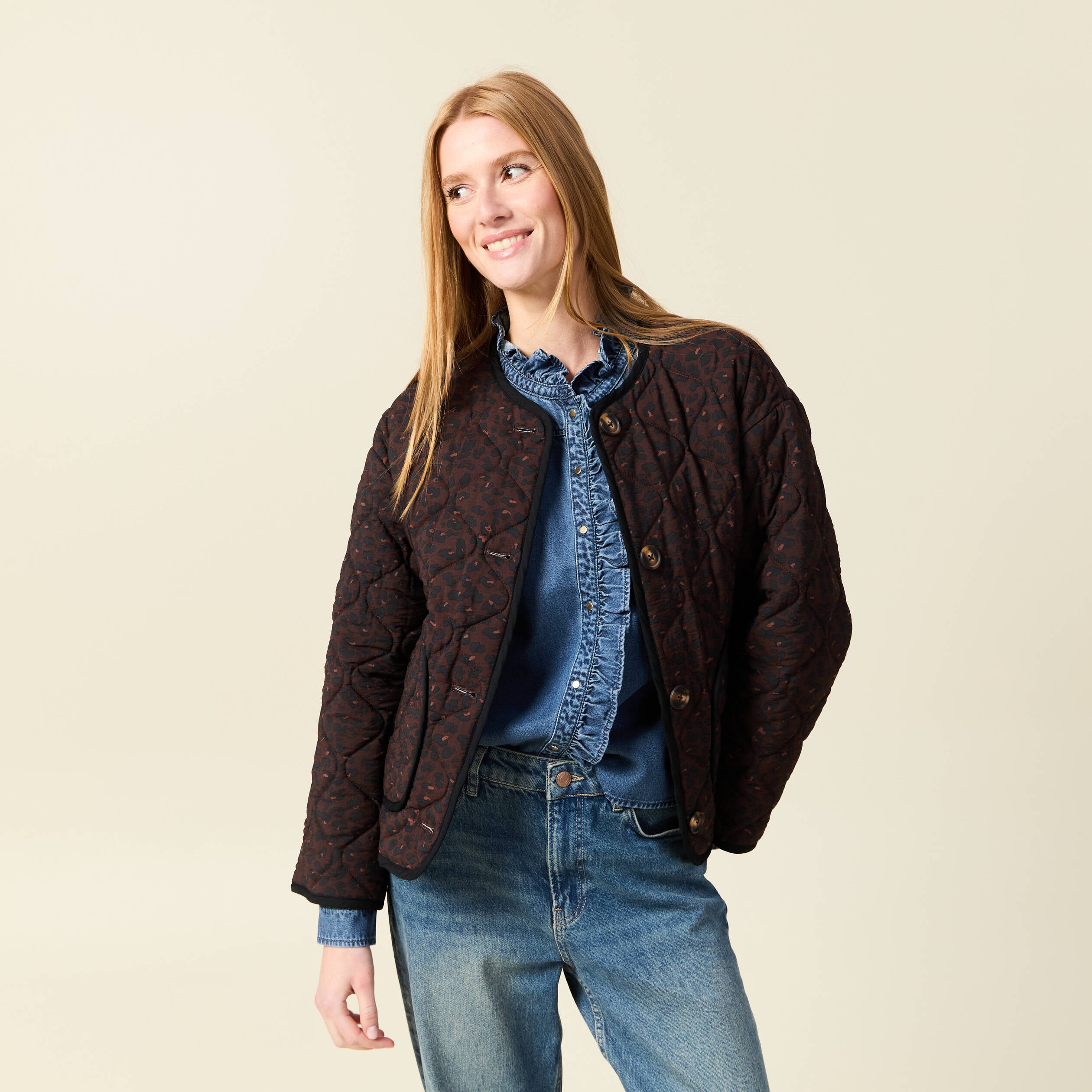 Blouson matelass&eacute; camel femme