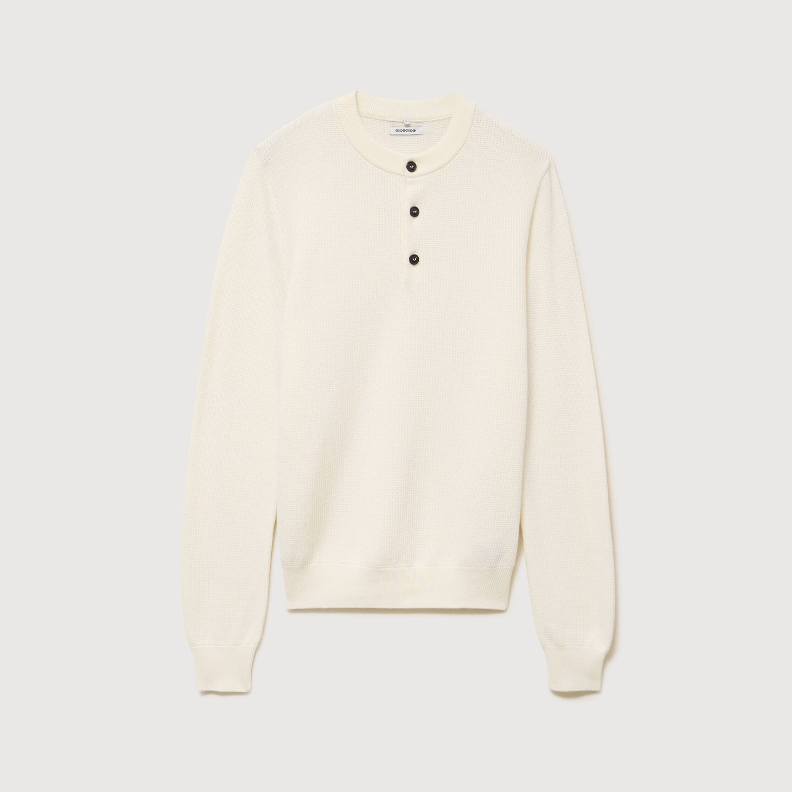Pull droit col mao manches longues ecru homme