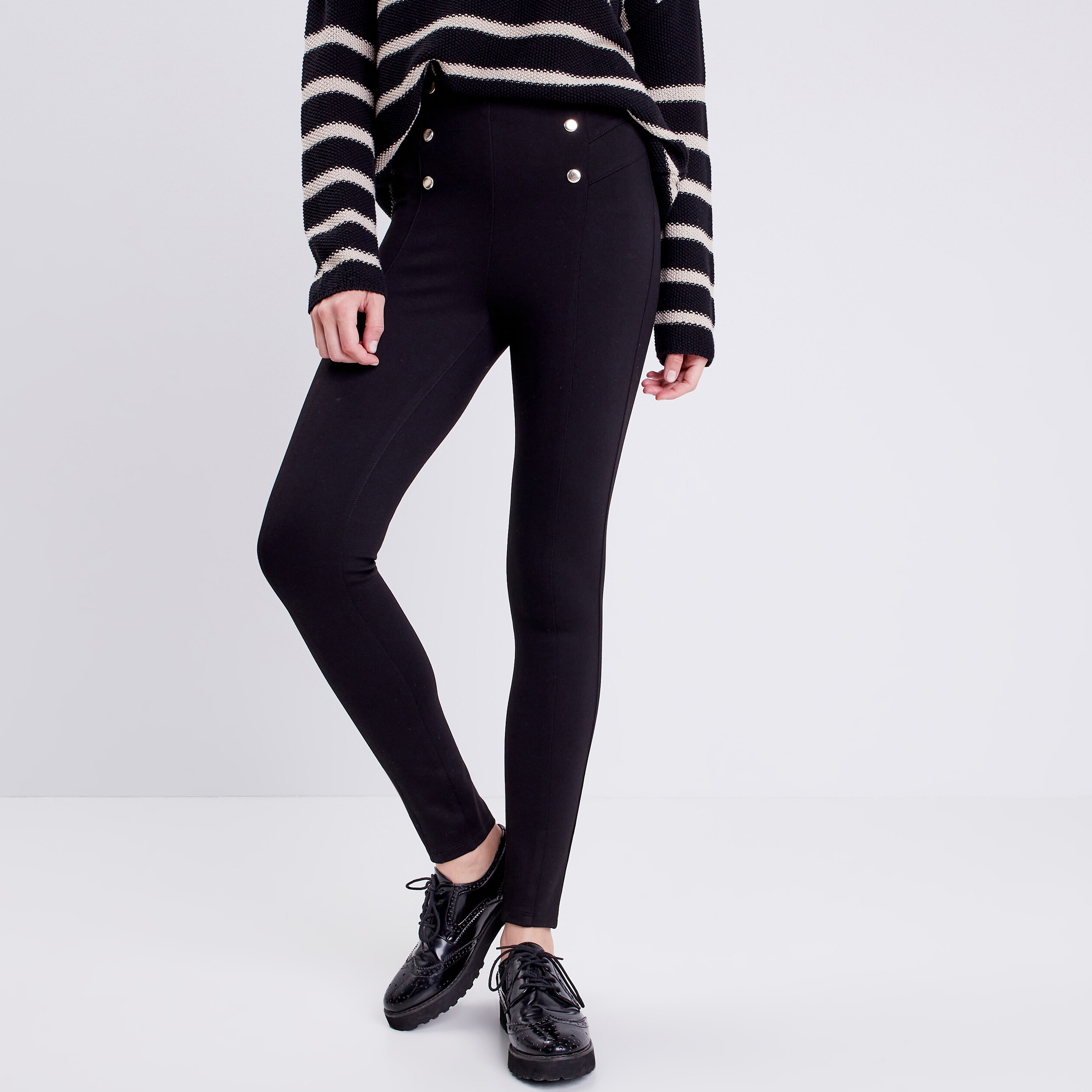 Pantalon jegging taille haute noir femme