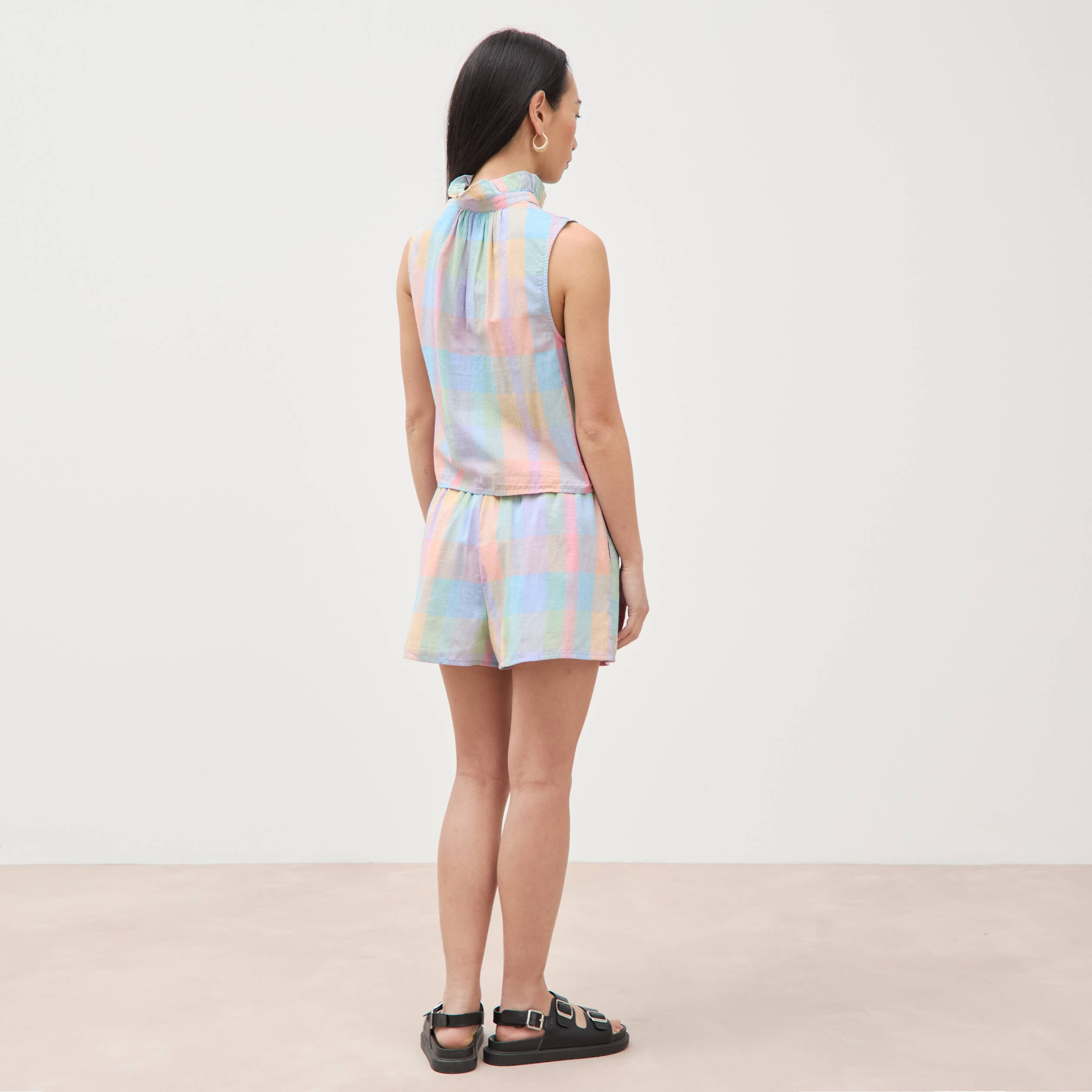 Top sans manches col montant en coton multicolore femme