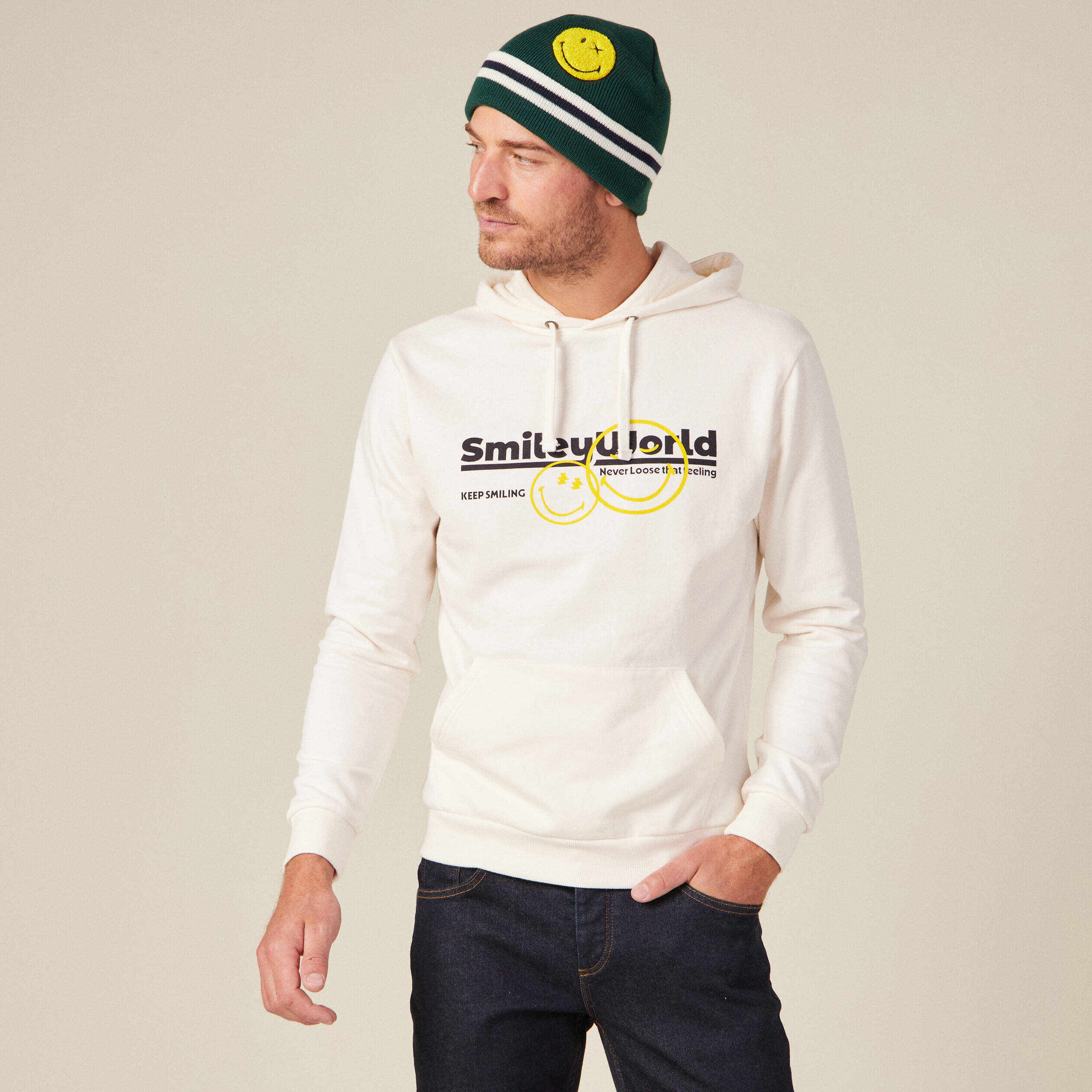 sweat a capuche smileyworld ecru homme Sweat à capuche SmileyWorld ecru homme