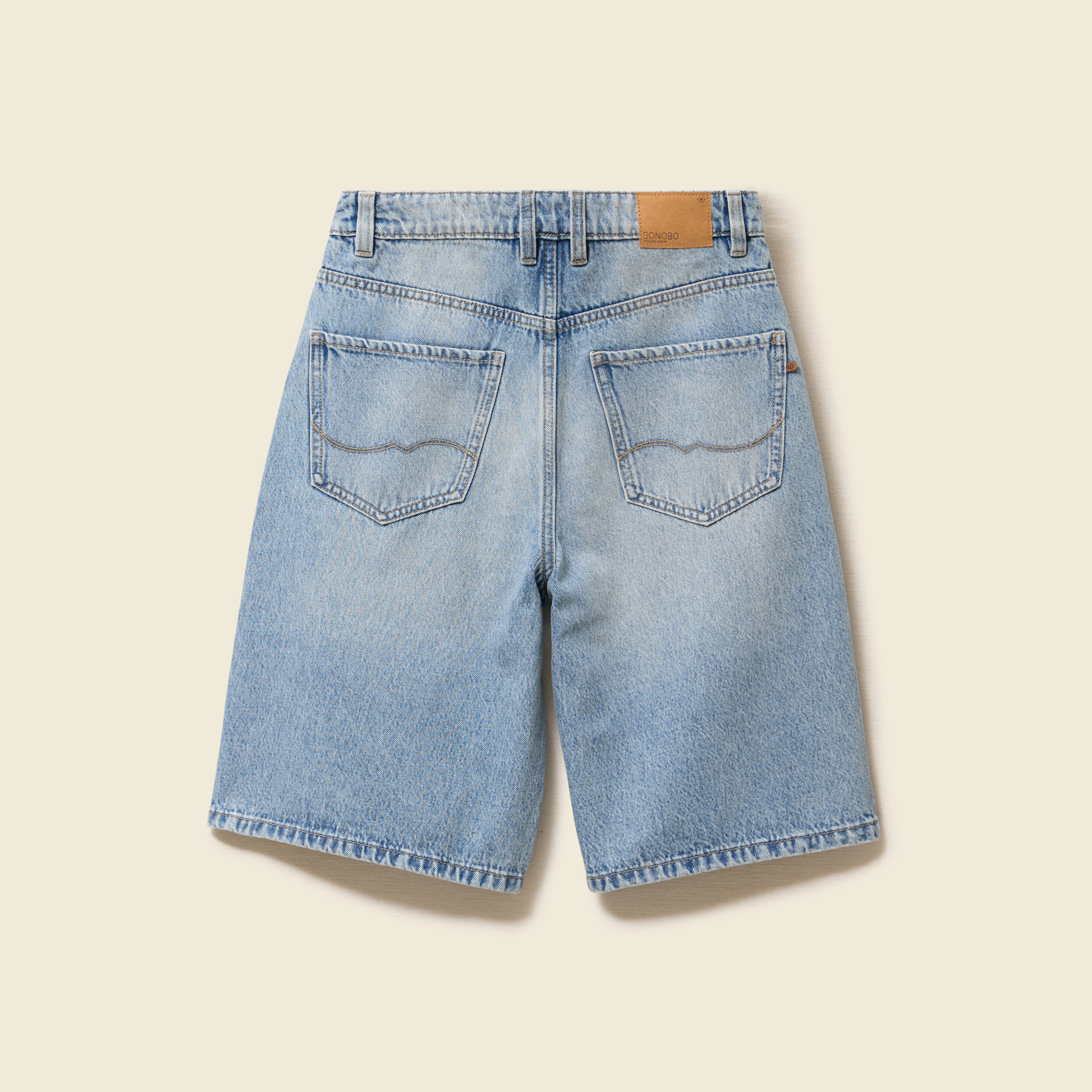 Bermuda large taille haute en coton denim used femme