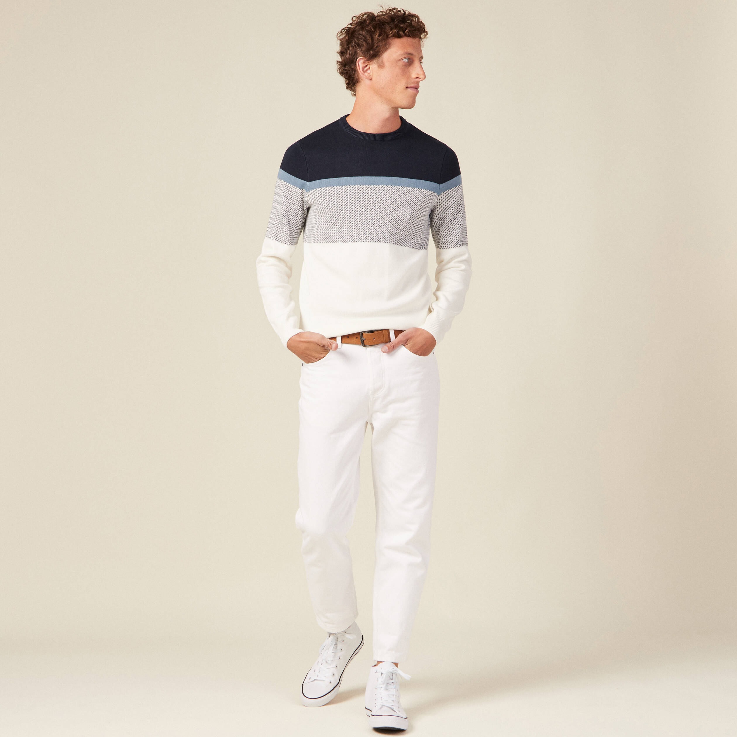 Pull manches longues ecru homme