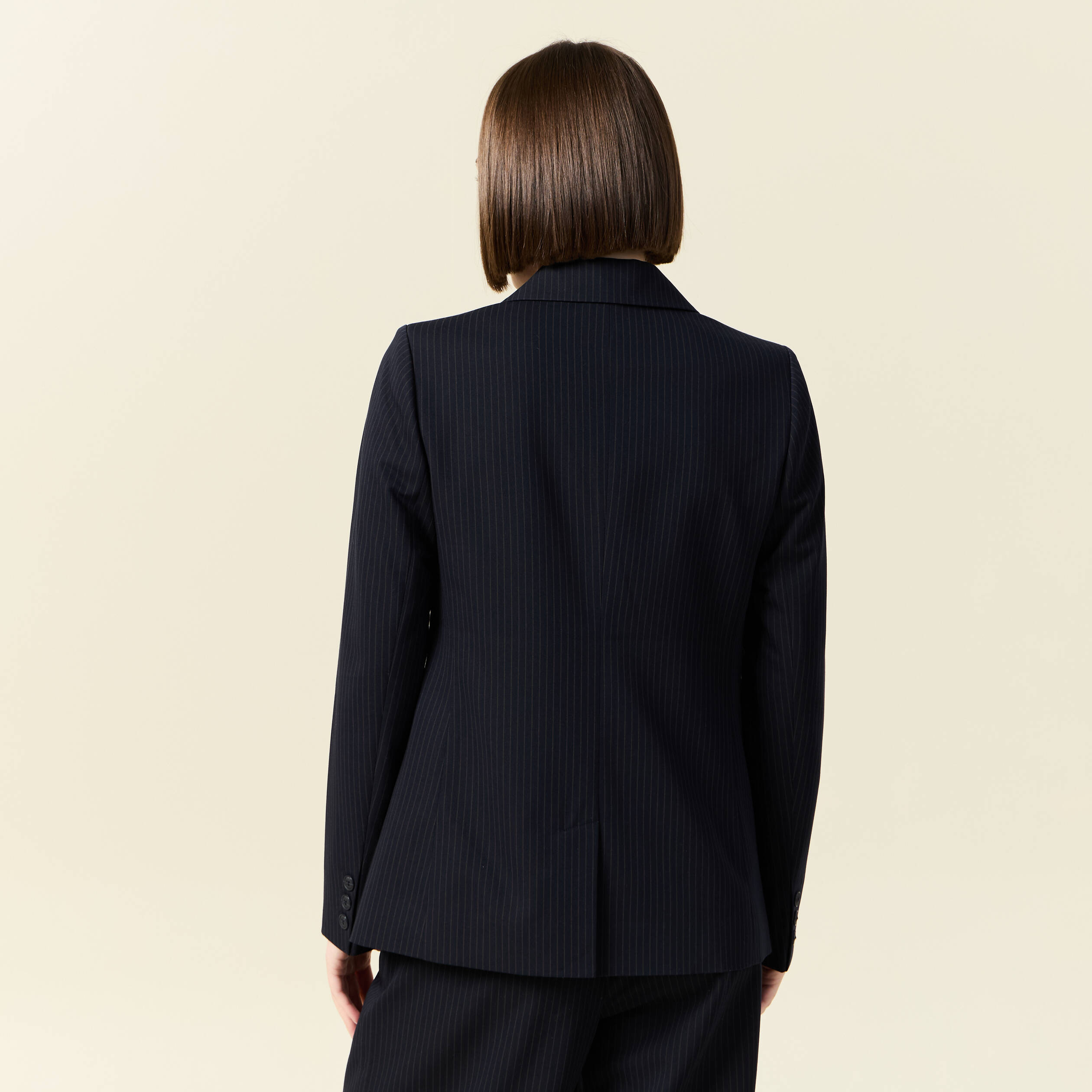 Blazer manches longues col tailleur bleu marine femme