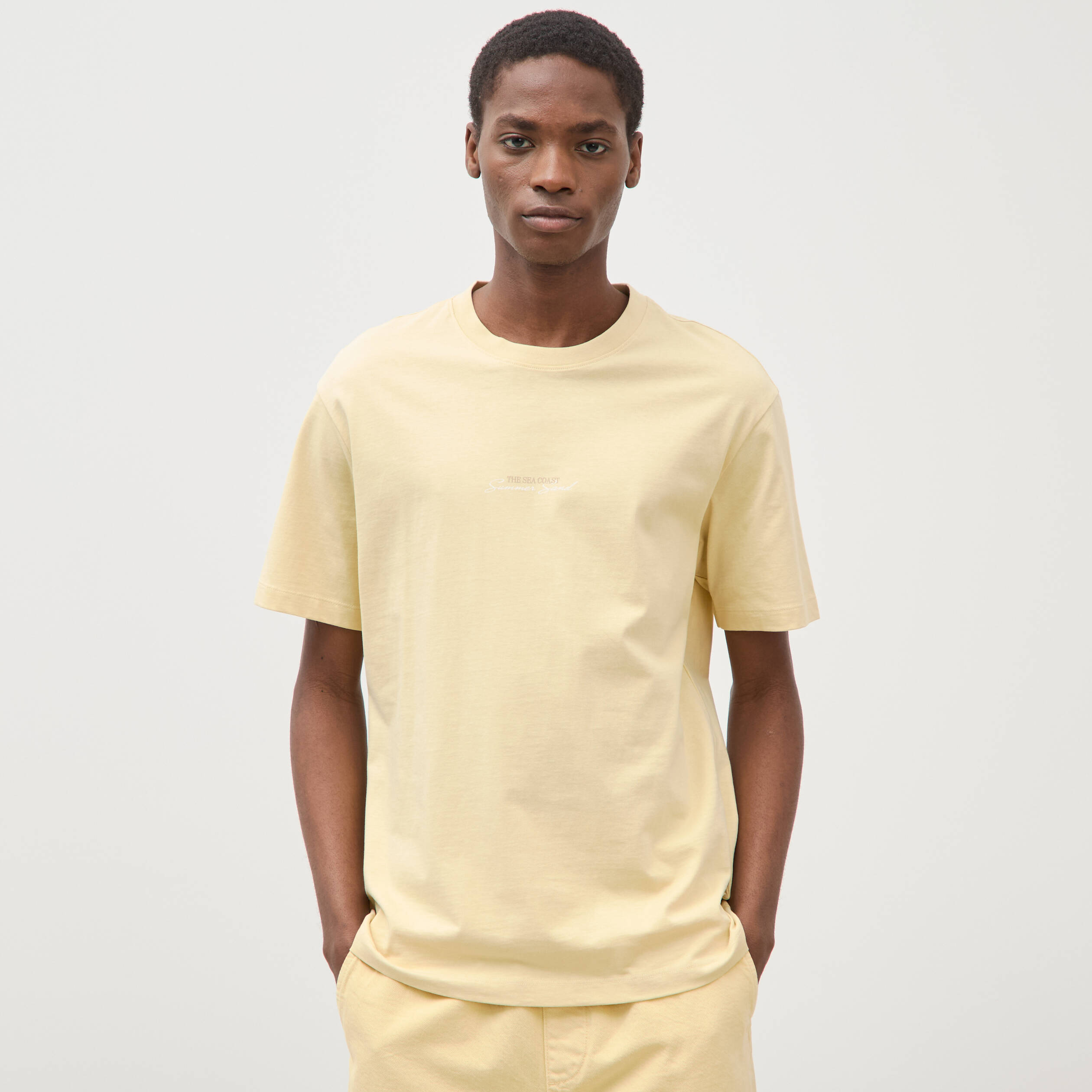 T-shirt en coton manches courtes jaune clair homme
