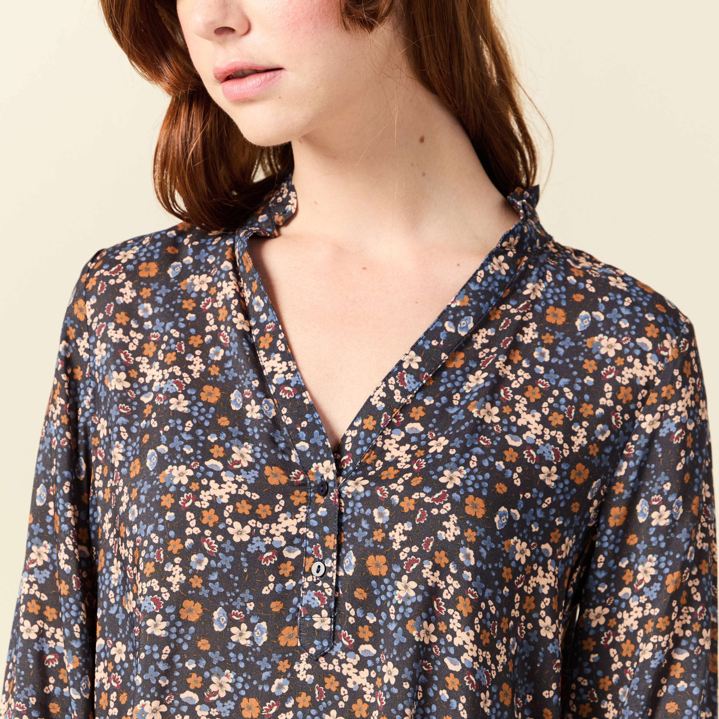 Blouse manches longues bleu marine femme