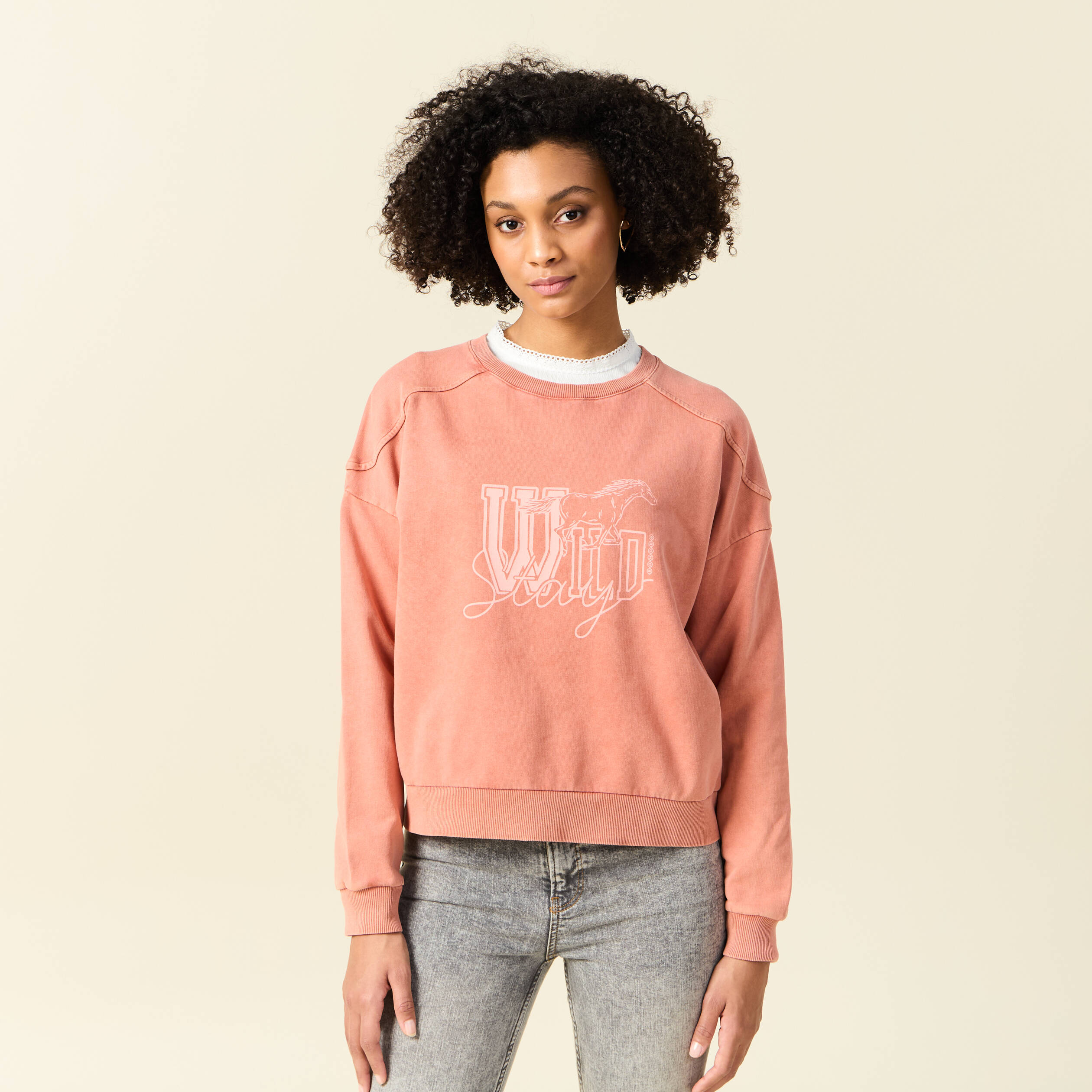 Sweat manches longues rose femme