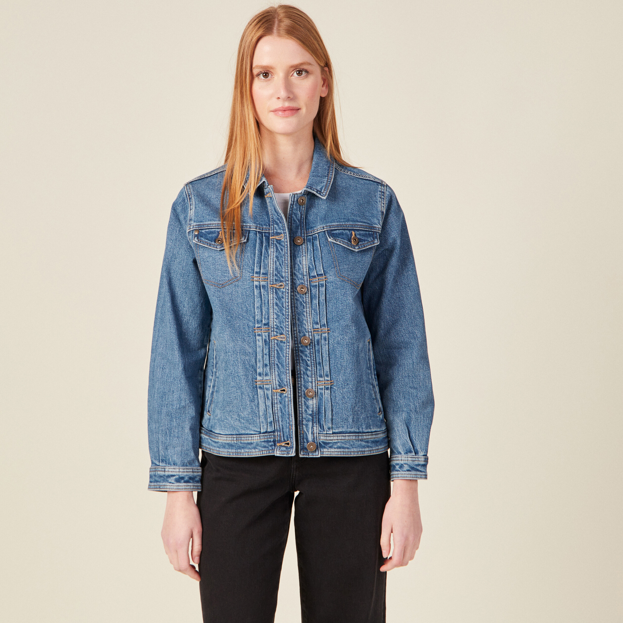Veste En Jean Femme SS7 - Stretch, Coupe Décontractée - 4 Poches, Fermeture Boutonnée - Longueur 48 Cm