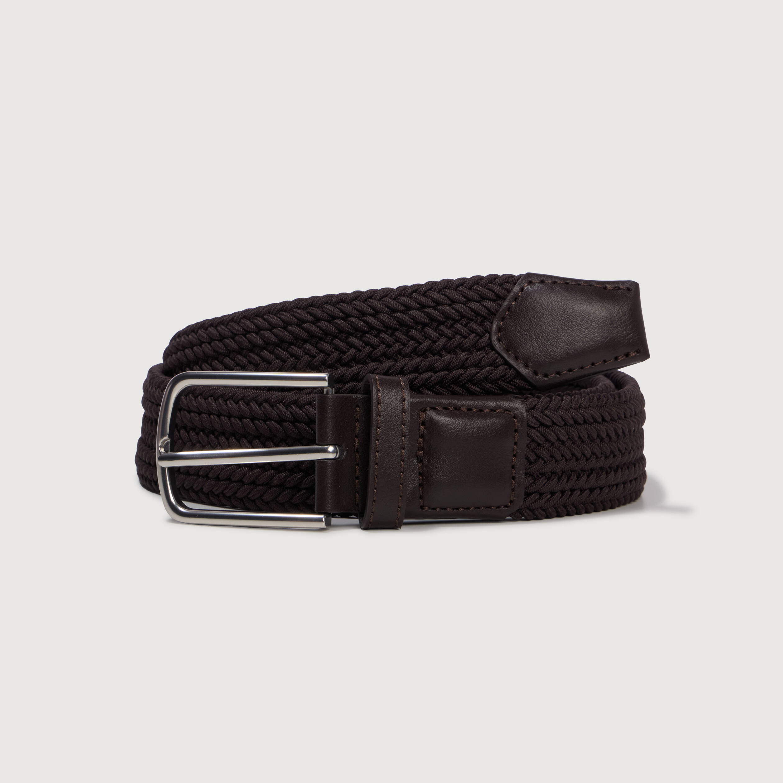 Ceinture fine tress&eacute;e taupe homme