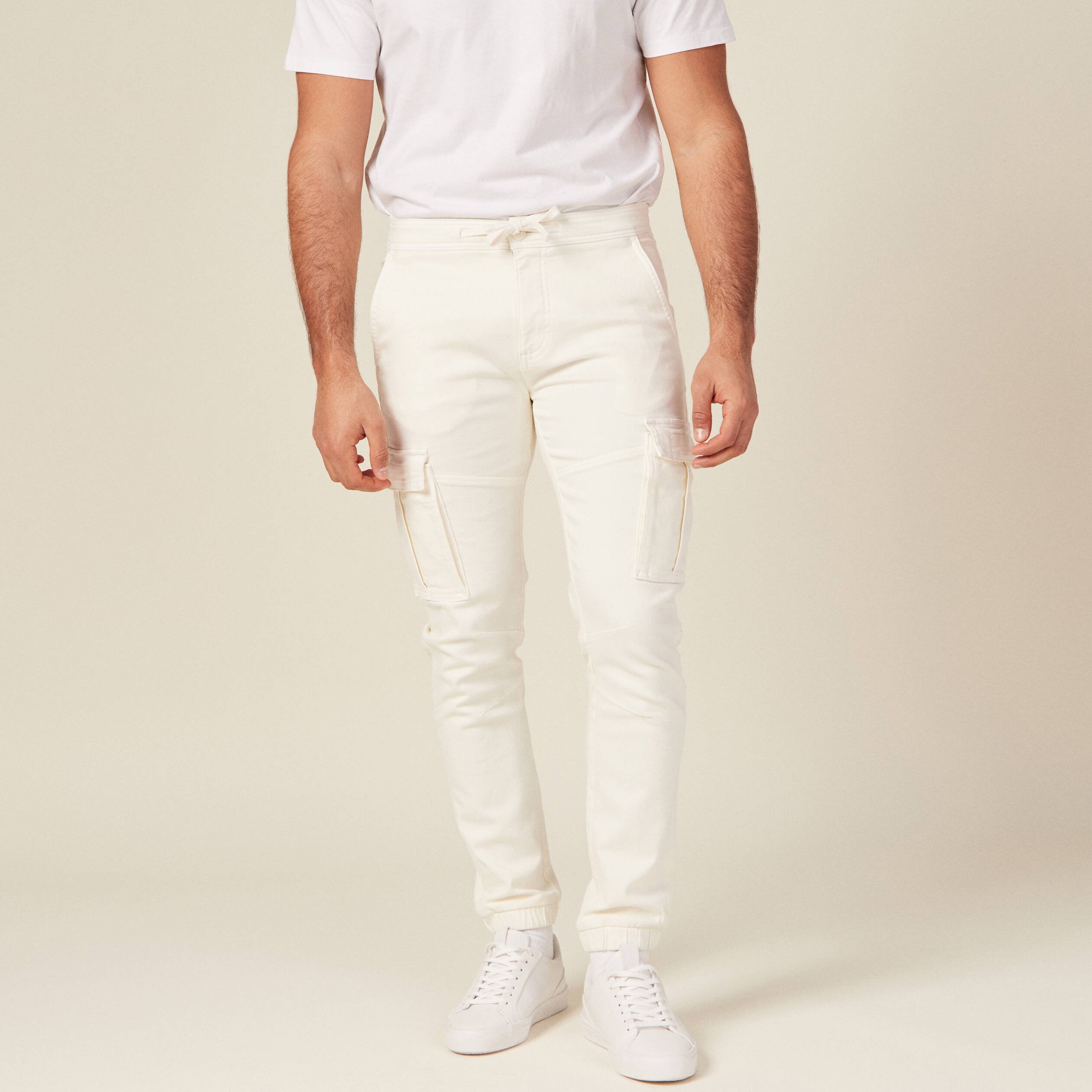 pantalon battle bas resserre ecru homme Pantalon battle bas resserré ecru homme