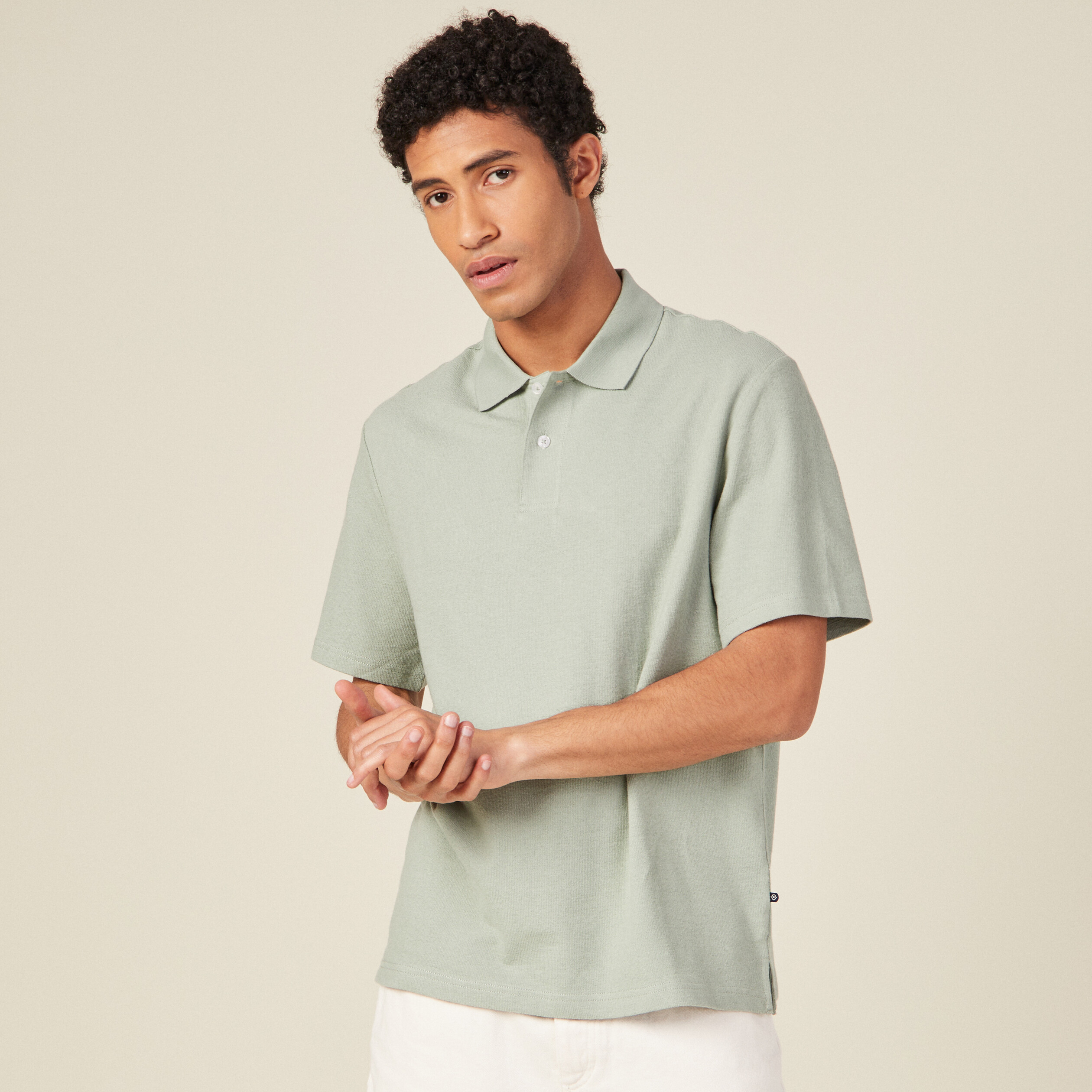 Polo manches courtes vert olive homme
