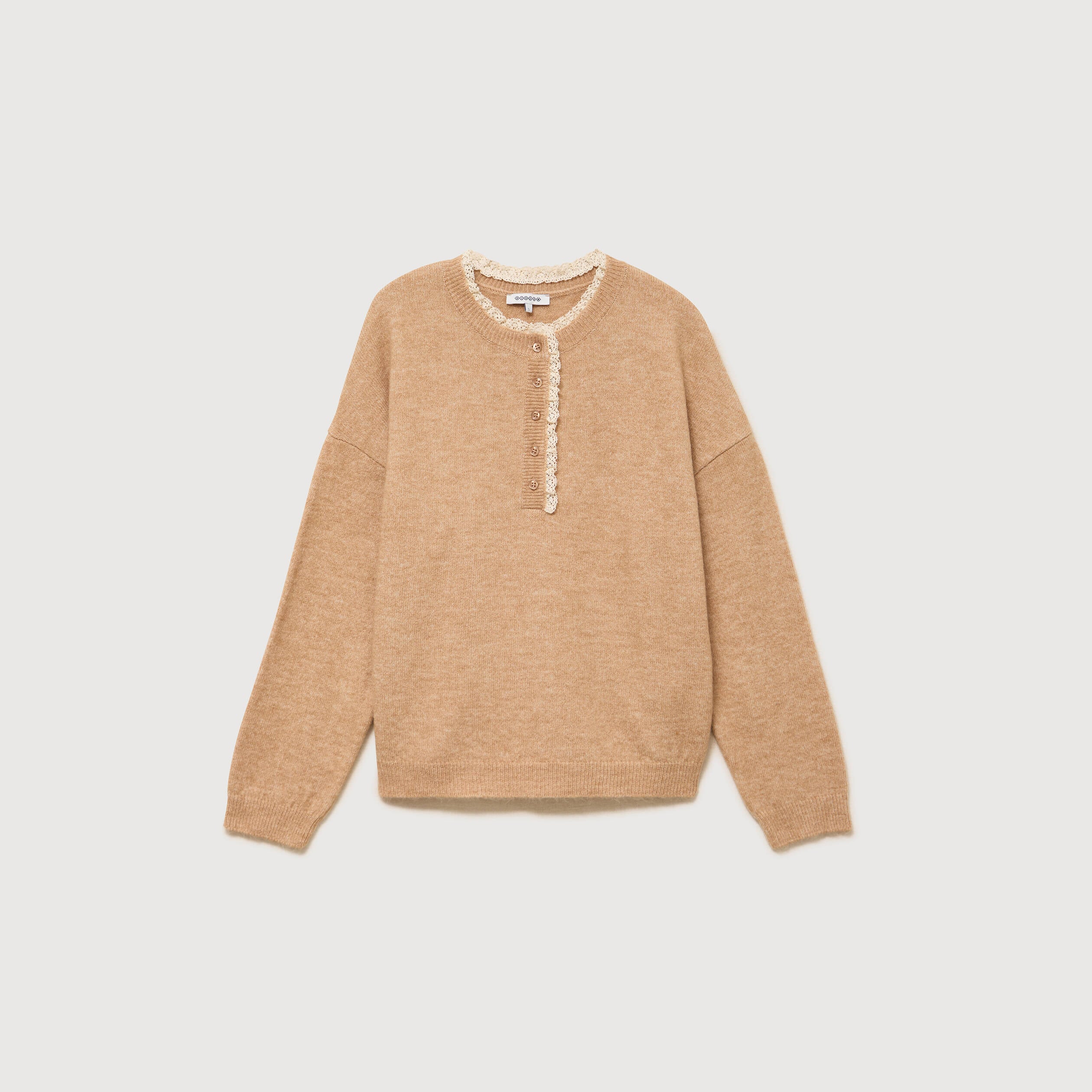 Pull col tunisien manches longues marron clair femme