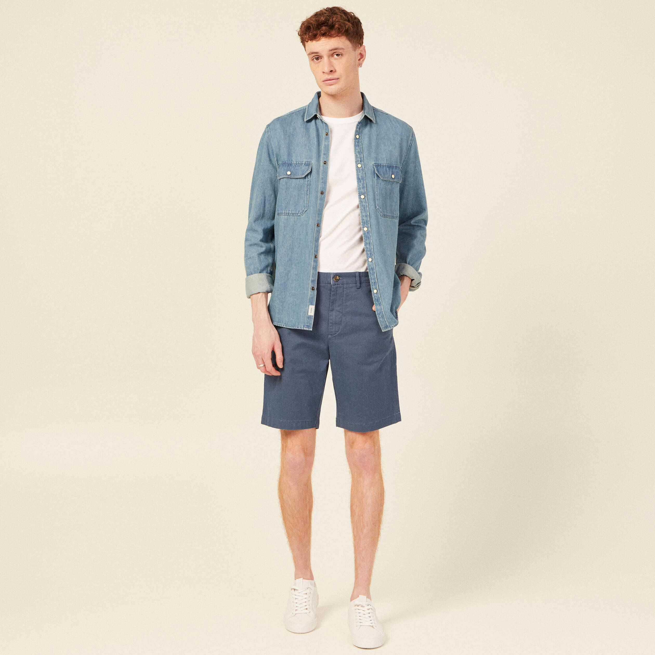 Bermuda droit éco-responsable bleu gris homme