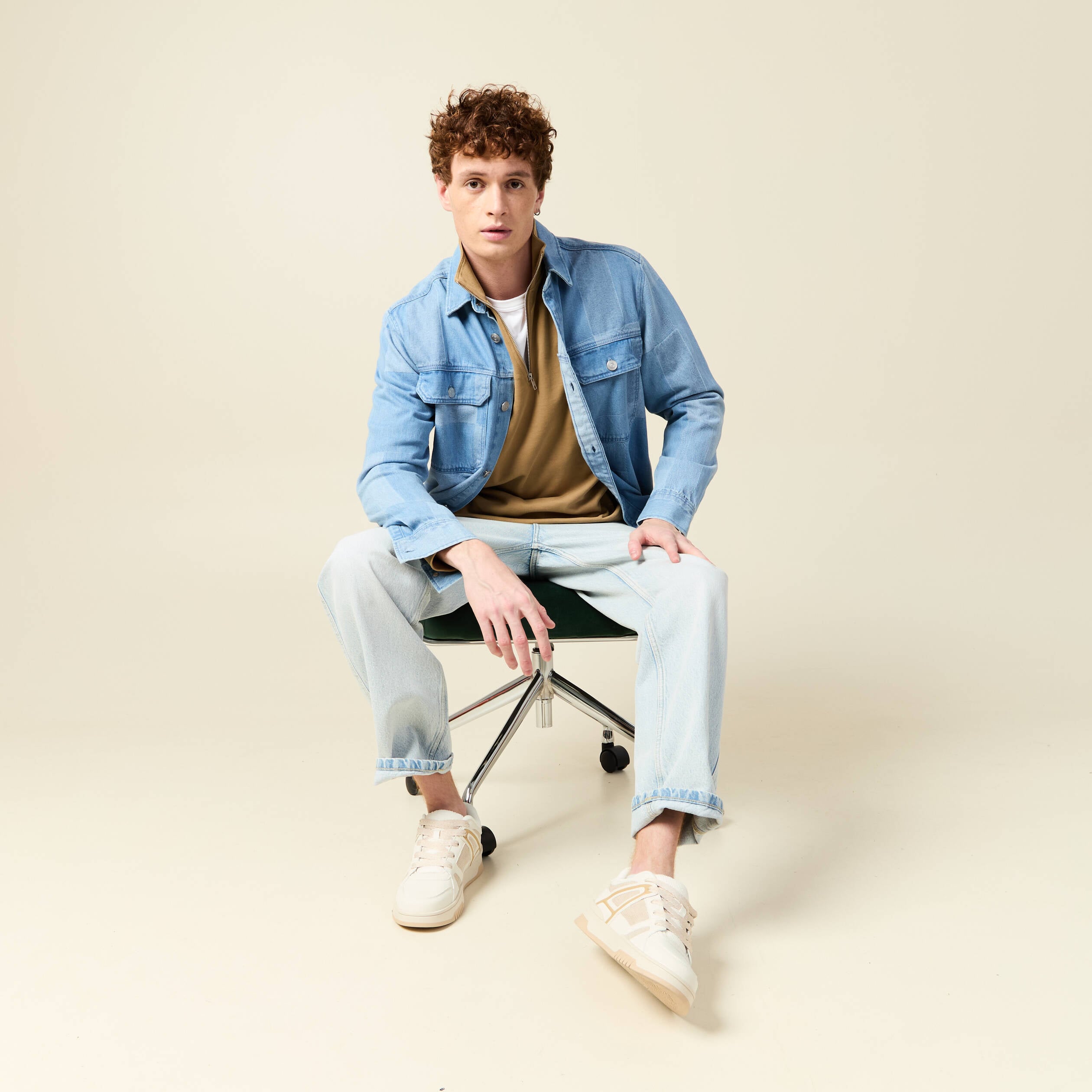 Sweat manches longues en coton beige homme