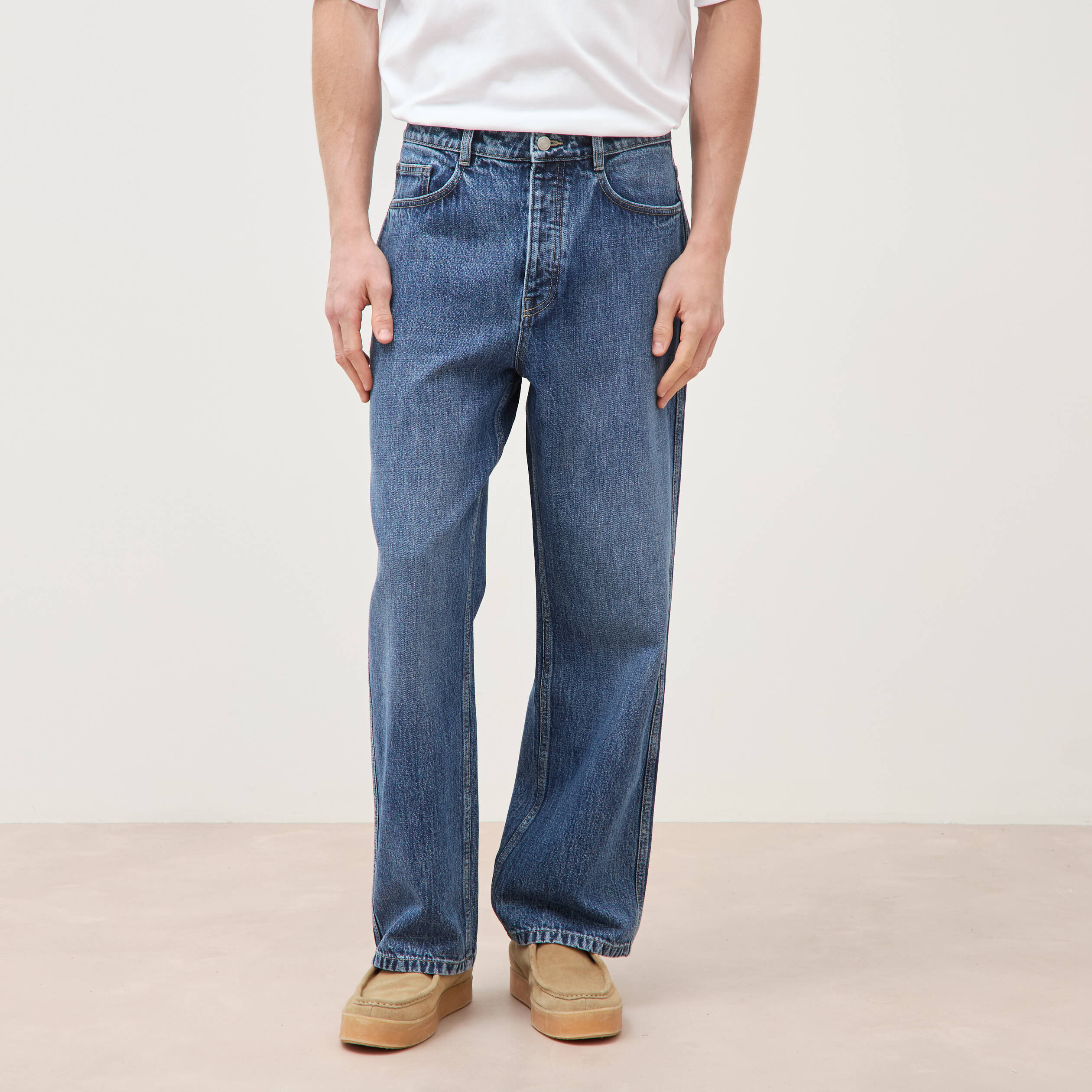 Jeans loose longueur 32 en coton denim stone homme