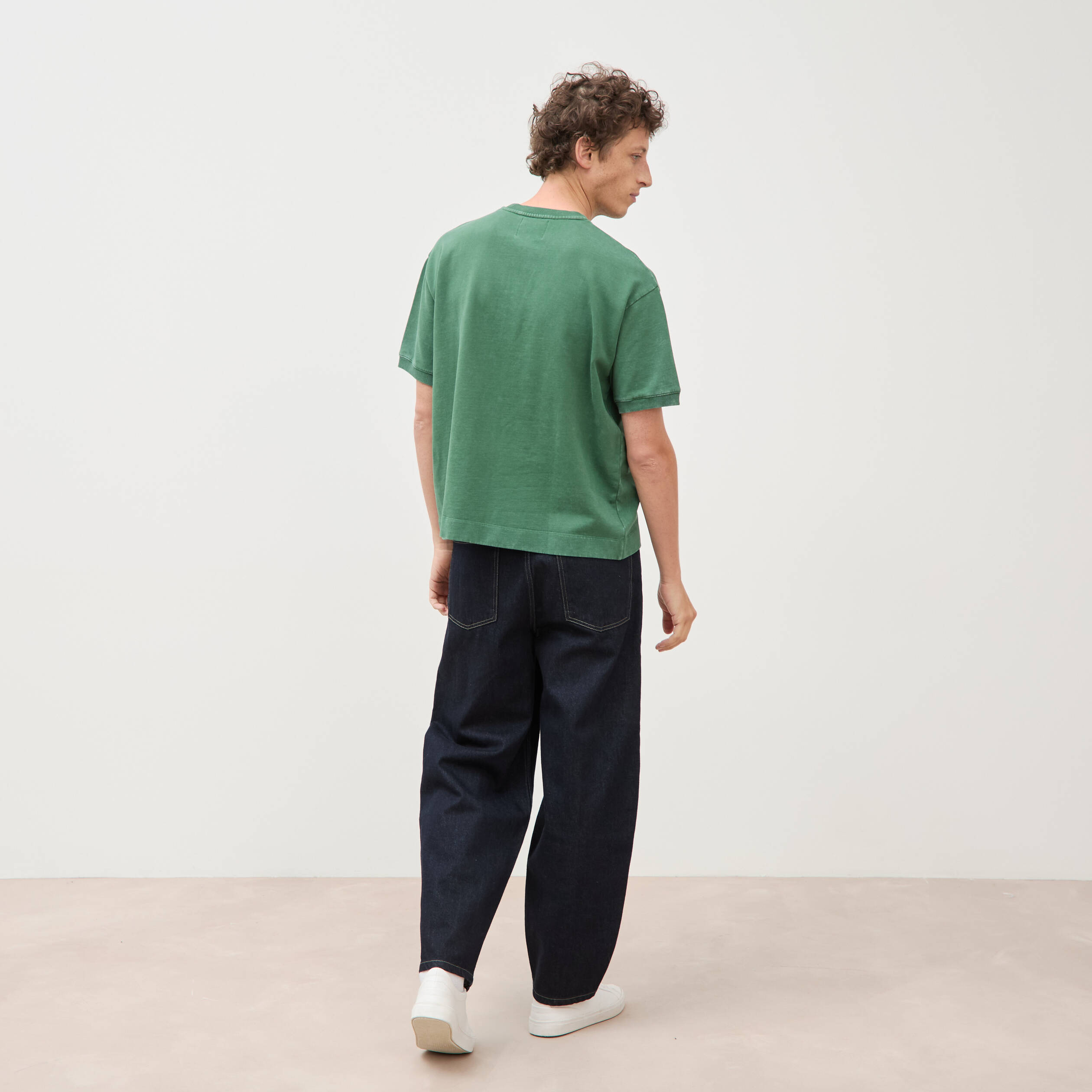 Sweat ample col rond manches courtes vert homme