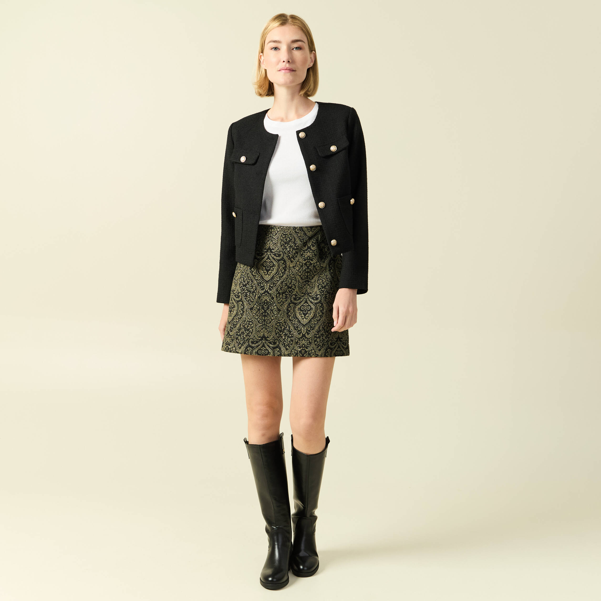 Mini-jupe droite courte vert kaki femme