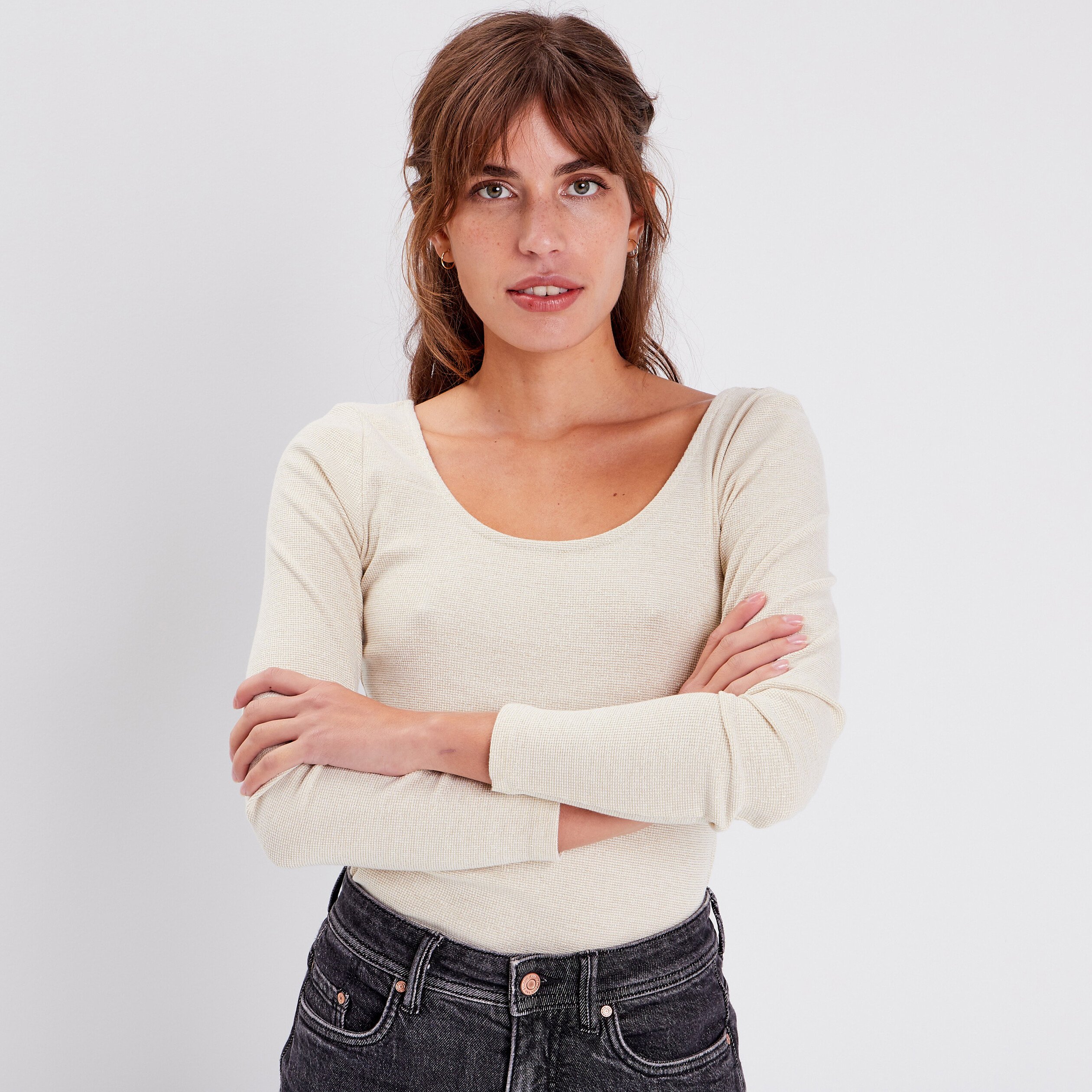 t shirt manches longues ecru femme T-shirt manches longues ecru femme