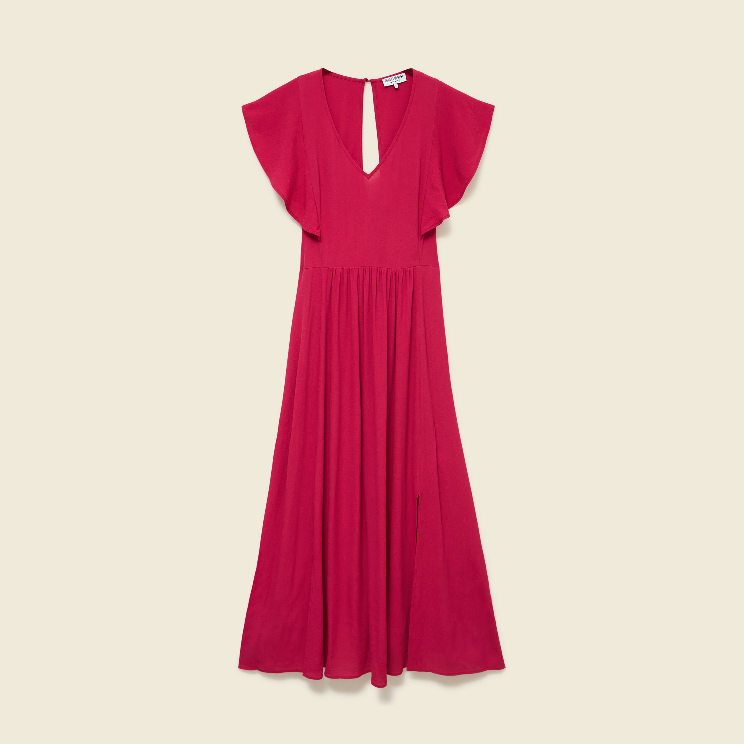 Robe fluide col v manches courtes rouge clair femme