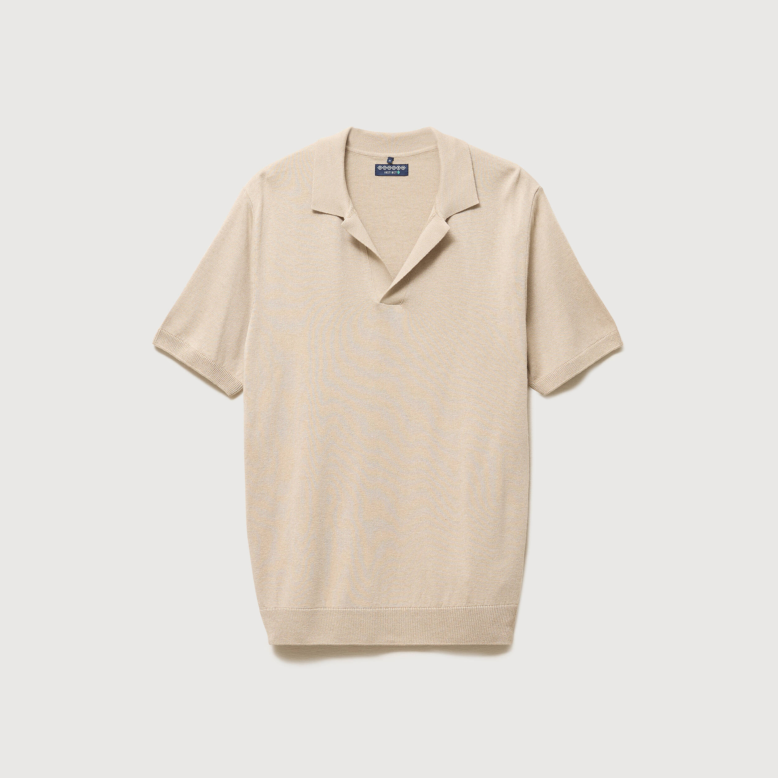 Polo manches courtes col cubain beige homme