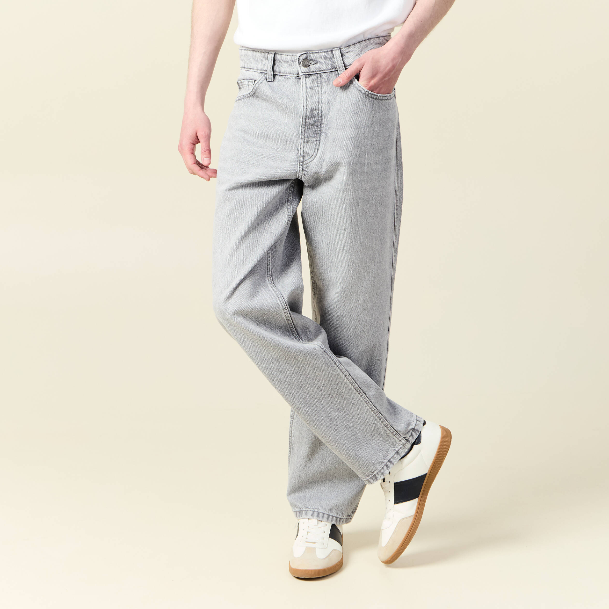 Jeans large relaxed denim snow gris homme