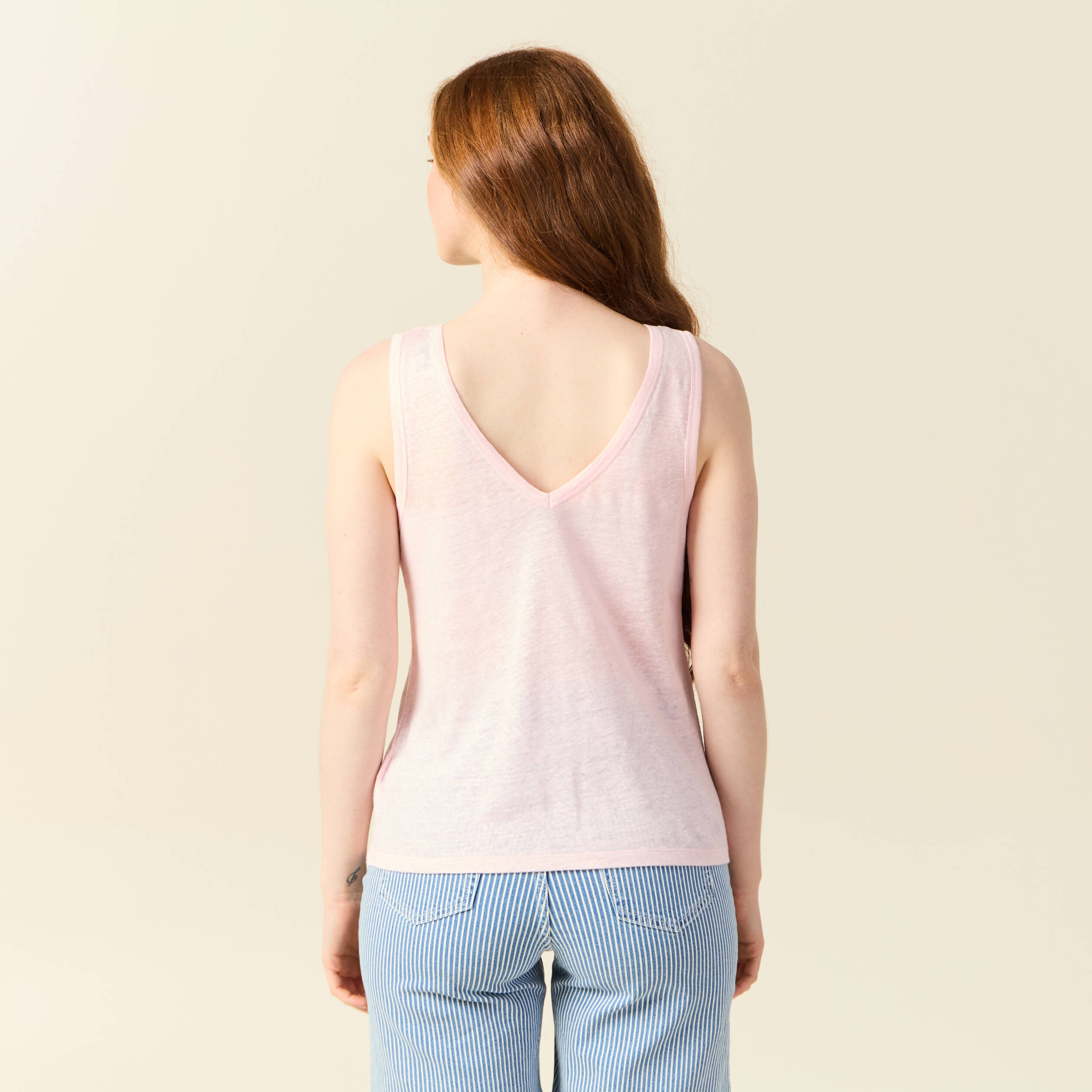 debardeur sans manches en lin rose clair femme Débardeur sans manches en lin rose clair femme