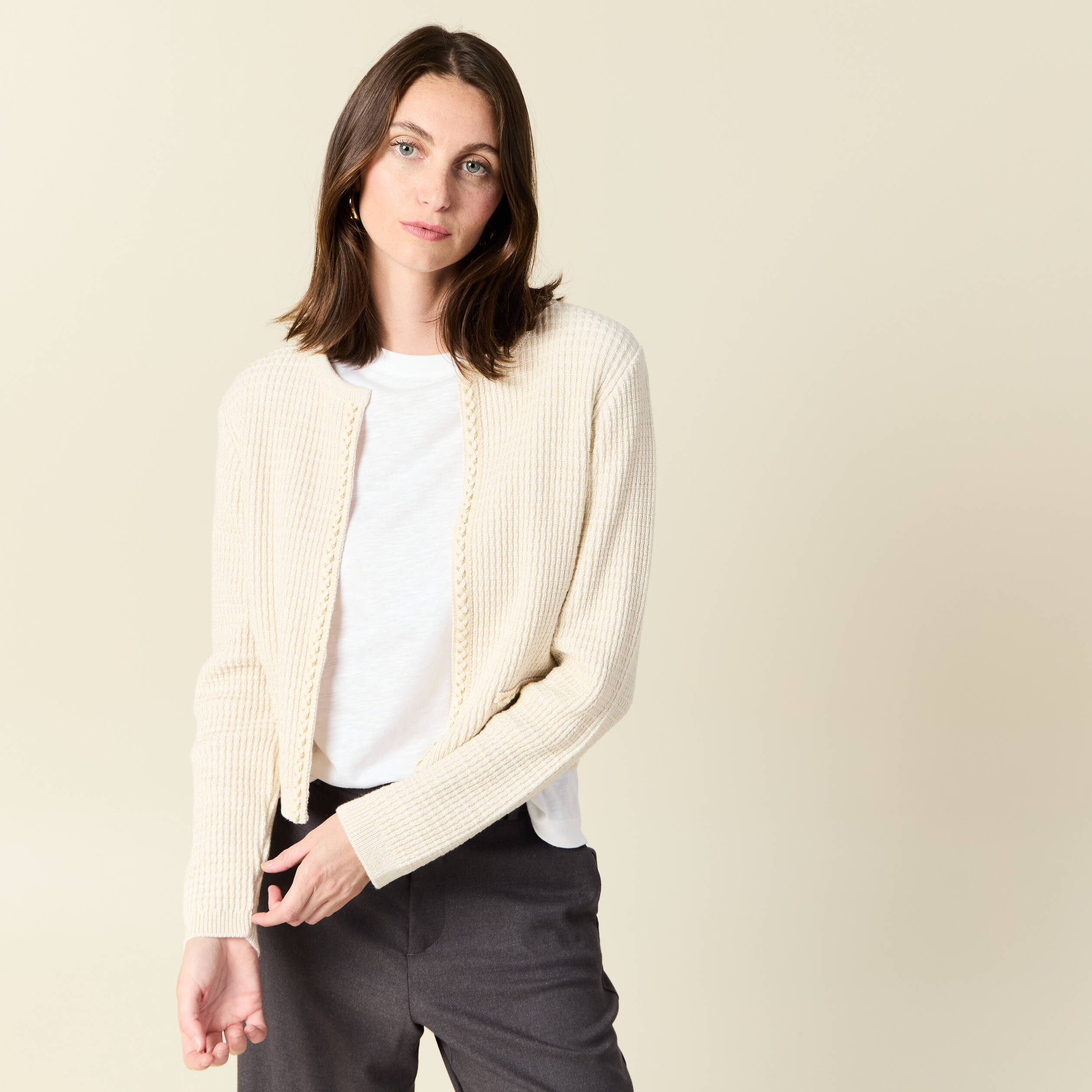 gilet manches longues creme femme Gilet manches longues creme femme
