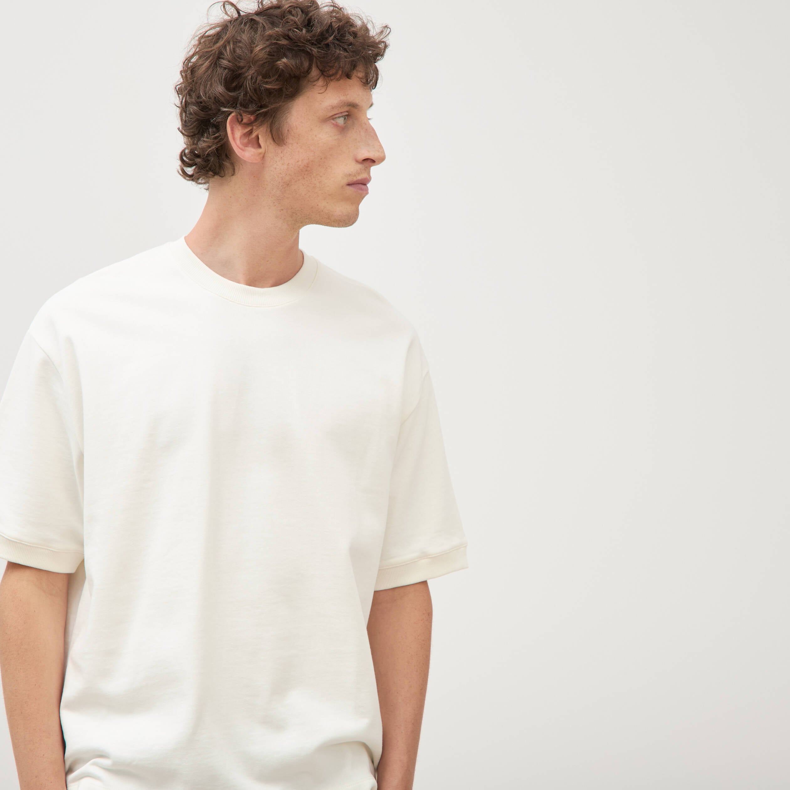 Sweat ample col rond manches courtes ecru homme