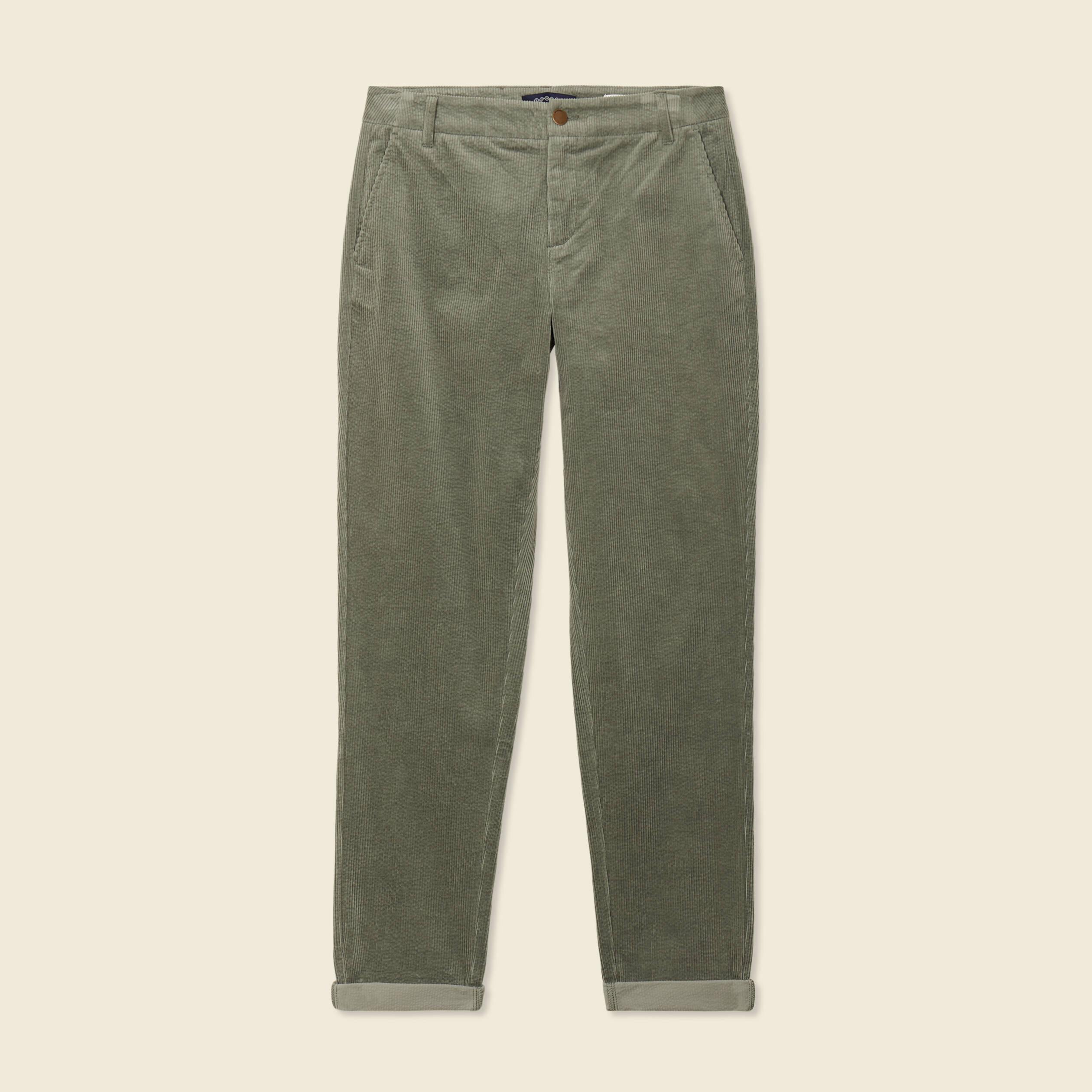 Pantalon chino velours c&ocirc;tel&eacute; vert kaki femme