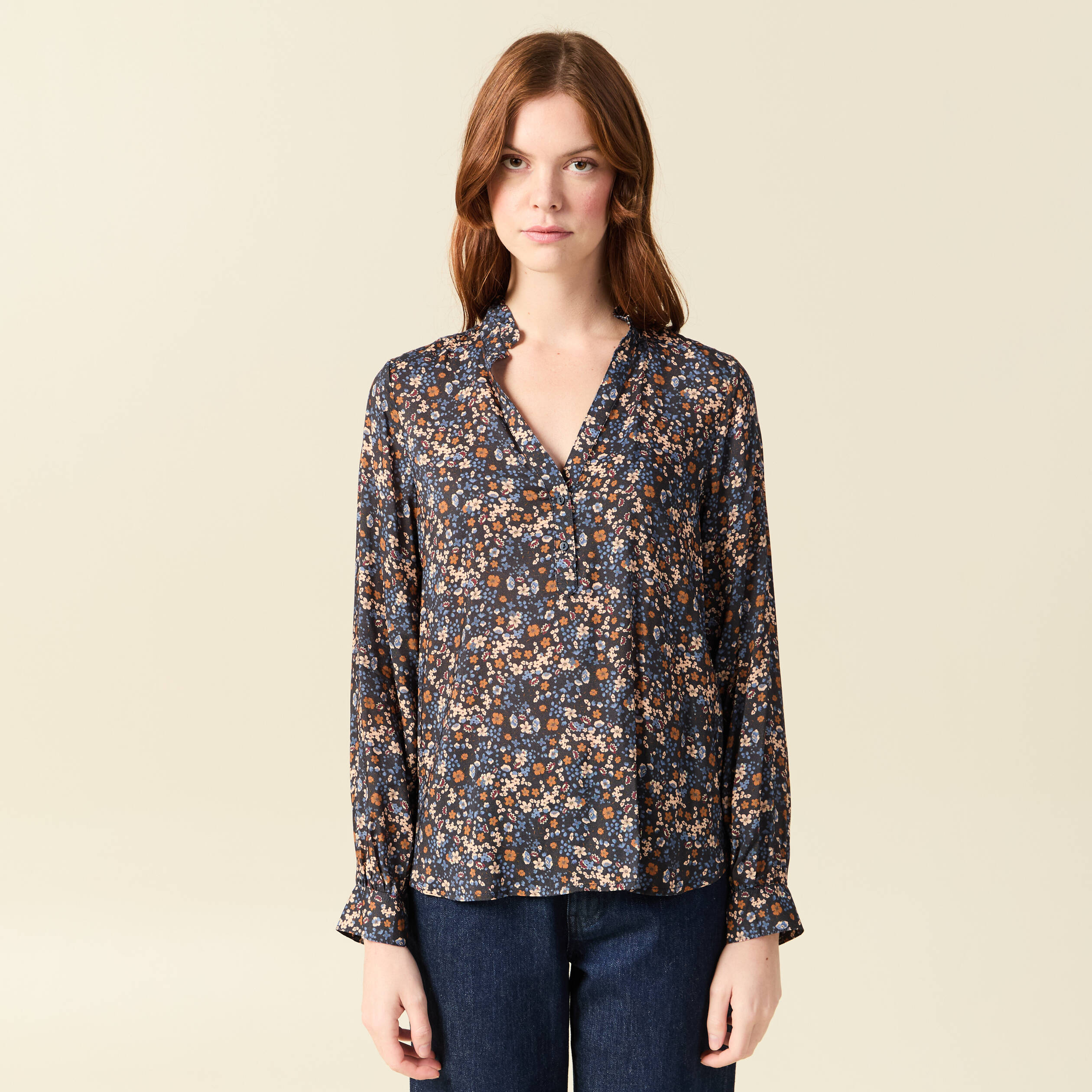 Blouse manches longues bleu marine femme