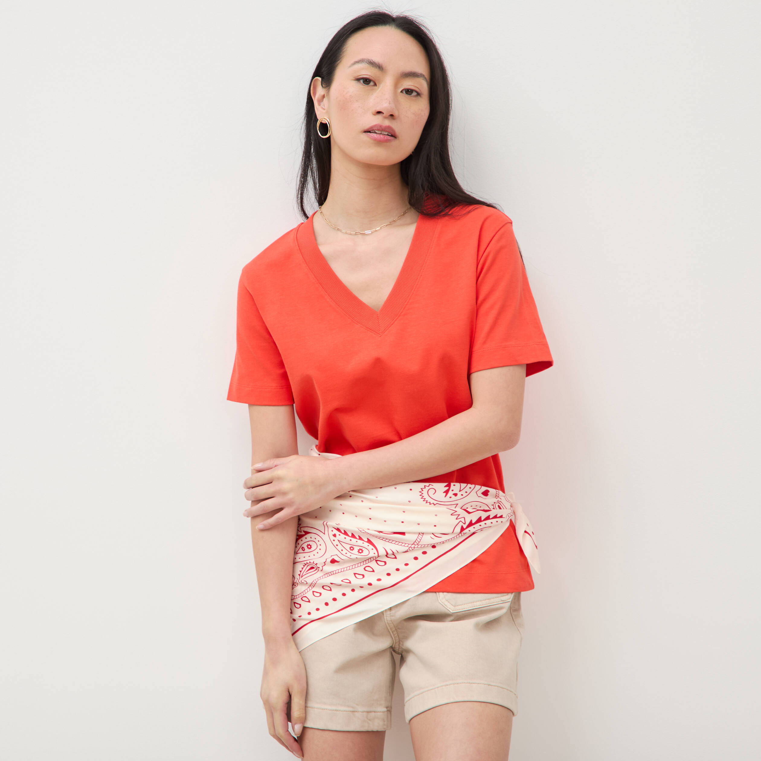 T-shirt manches courtes orange fonc&eacute; femme