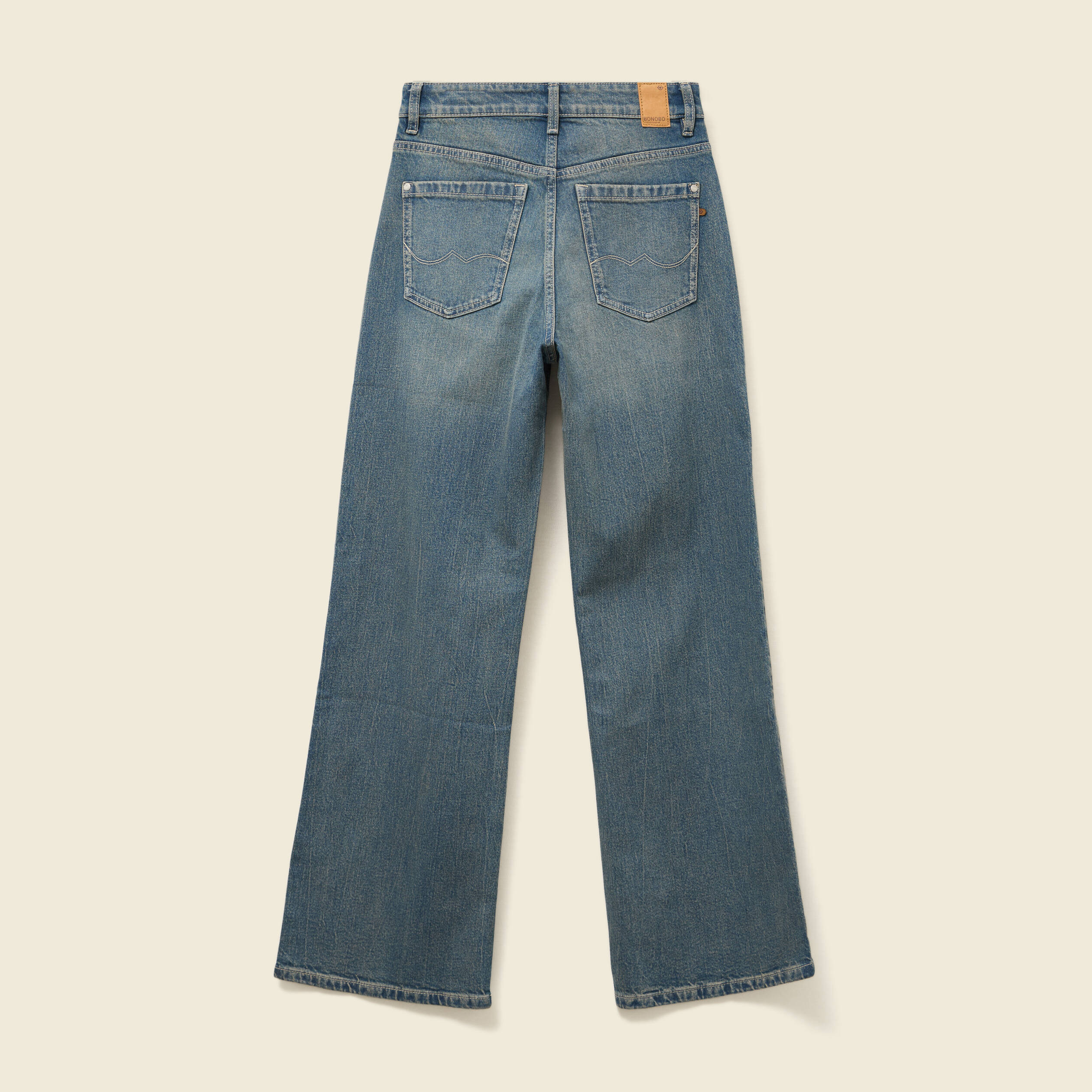Jeans large taille haute bleu gris femme