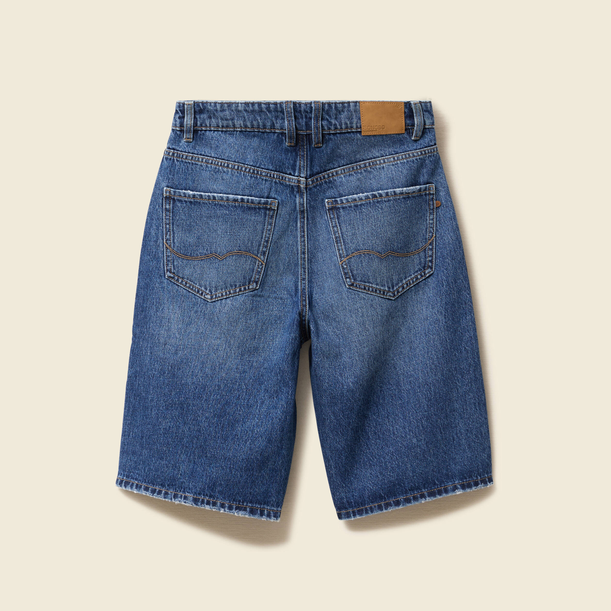 Bermuda large taille haute en coton denim stone femme