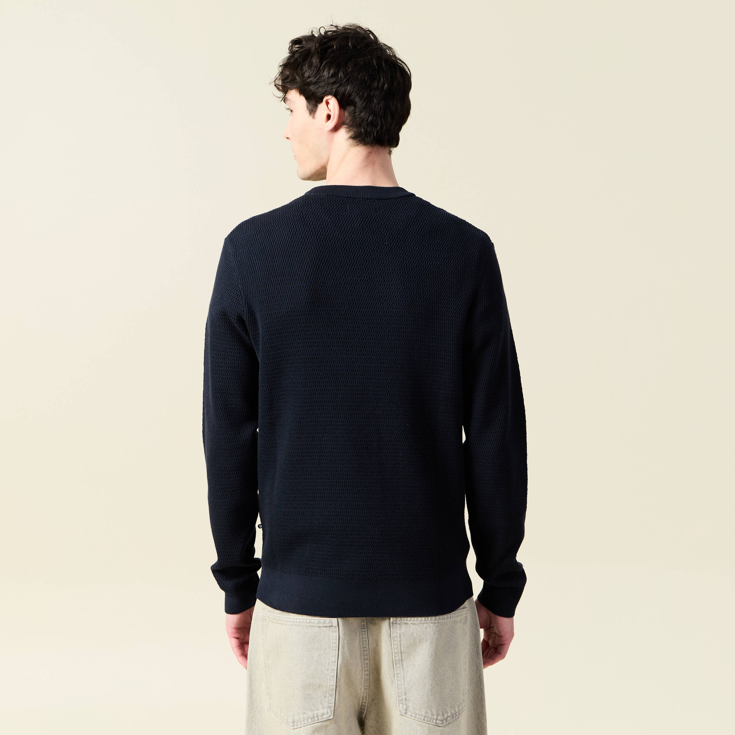 Pull droit manches longues bleu marine homme