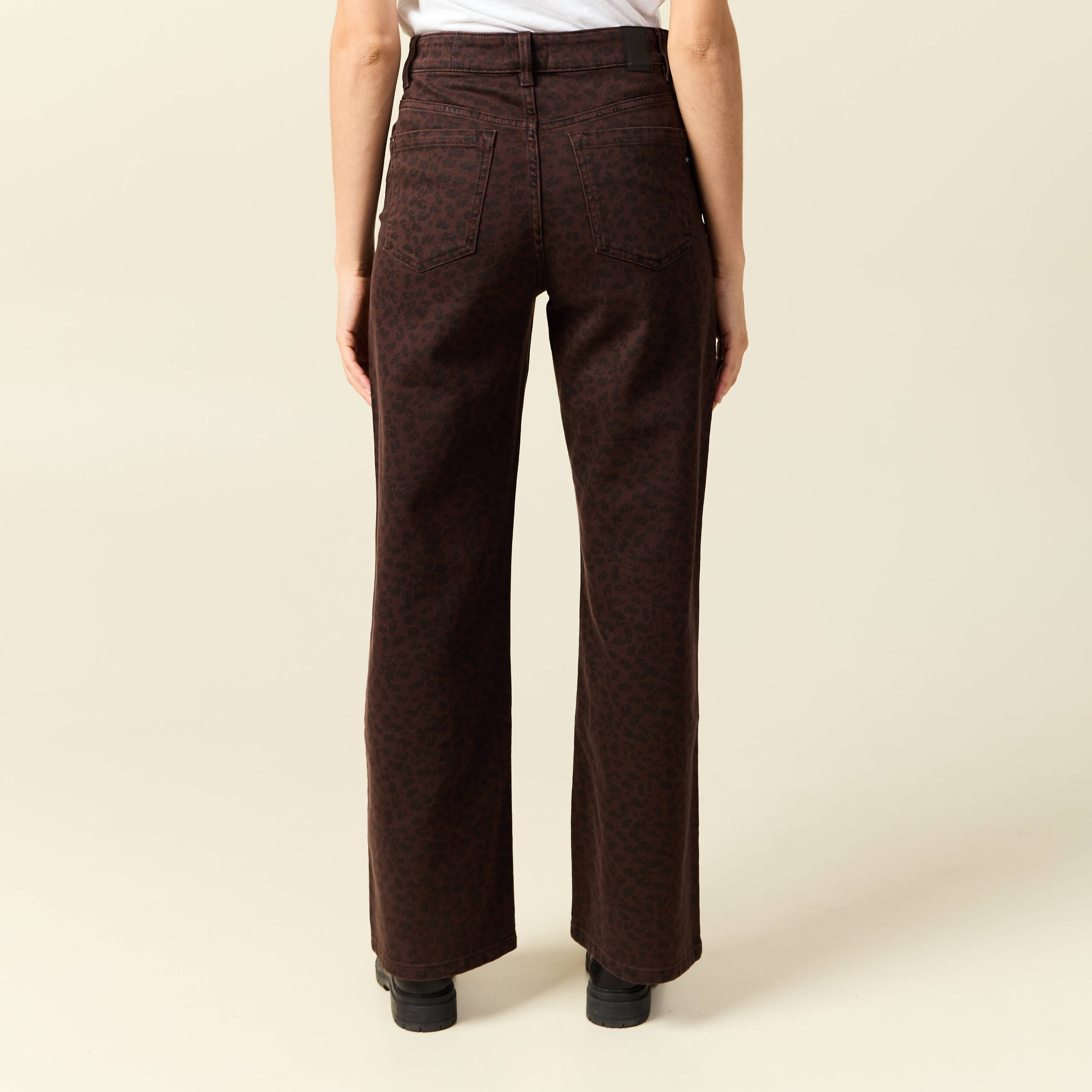 Pantalon large taille haute en jeans marron cognac femme Vibs