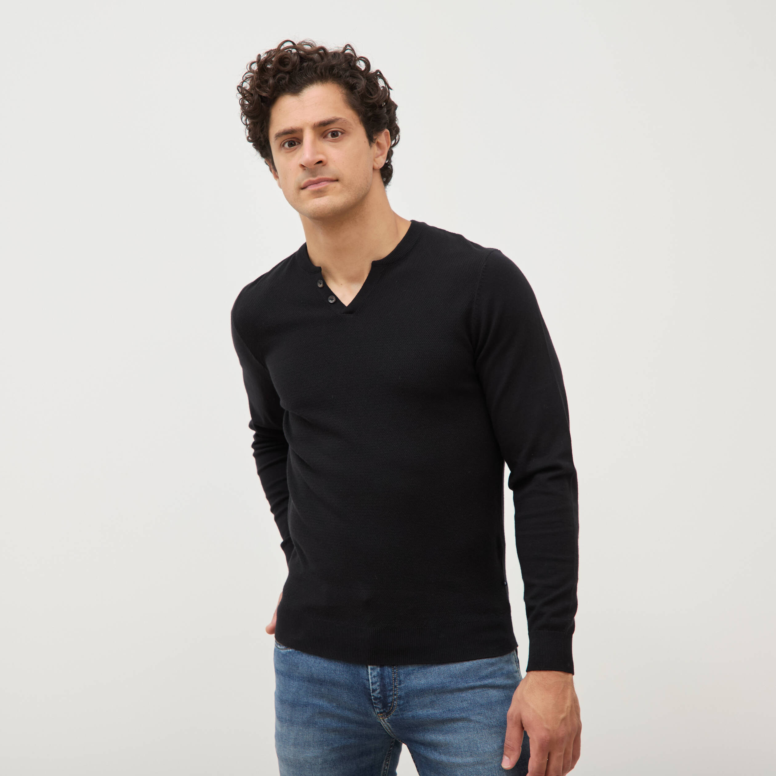 Pull manches longues noir homme