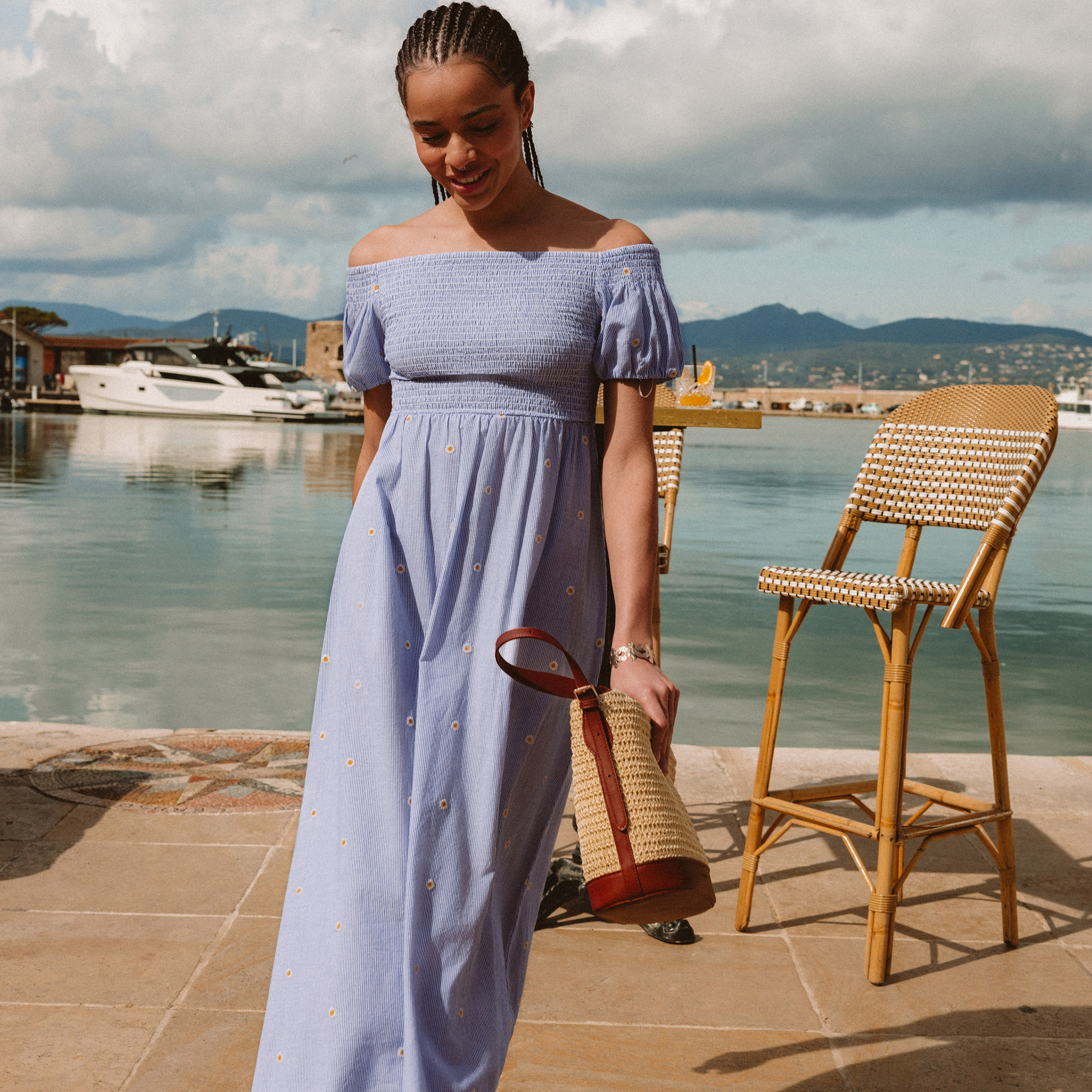 Robe col carr&eacute; manches courtes coton blanc femme