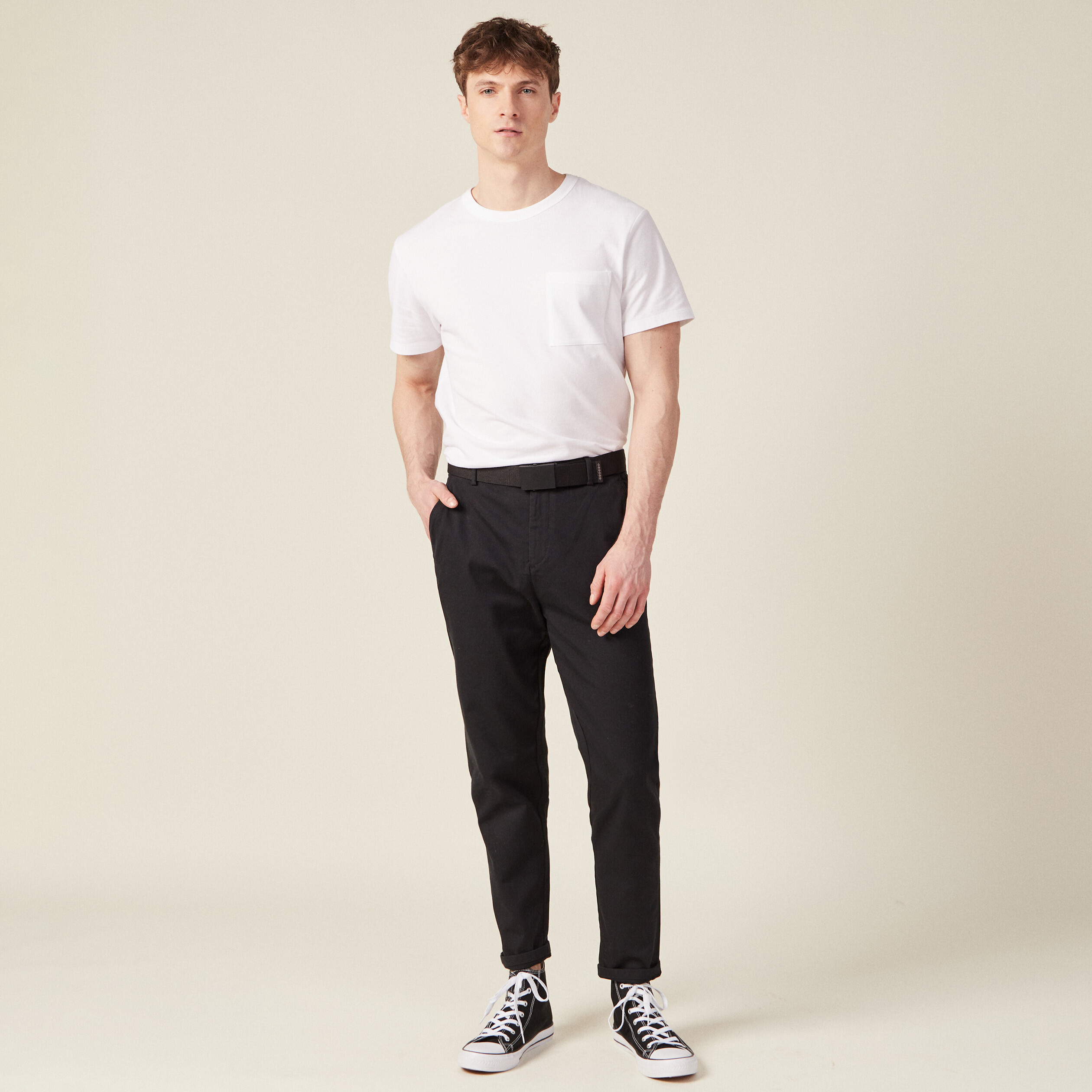 Pantalon chino 7/8ème noir homme