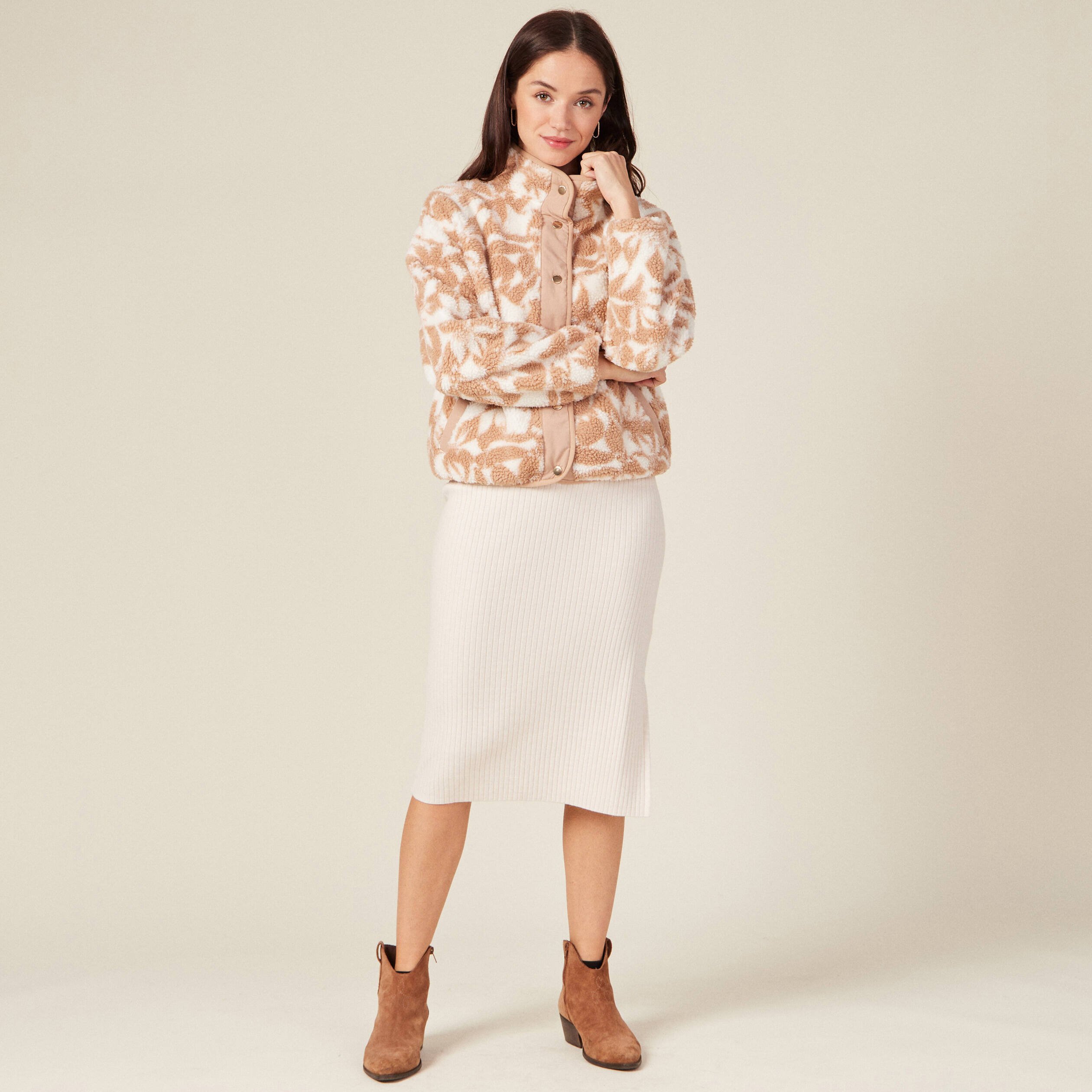 jupe tricot midi ajustee beige femme Jupe tricot midi ajustée beige femme