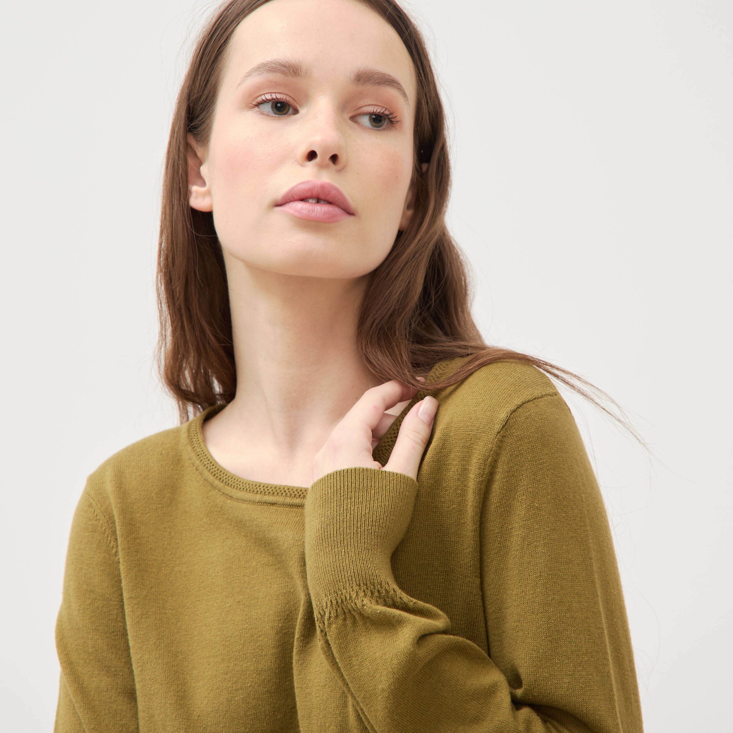 Pull manches longues vert kaki femme