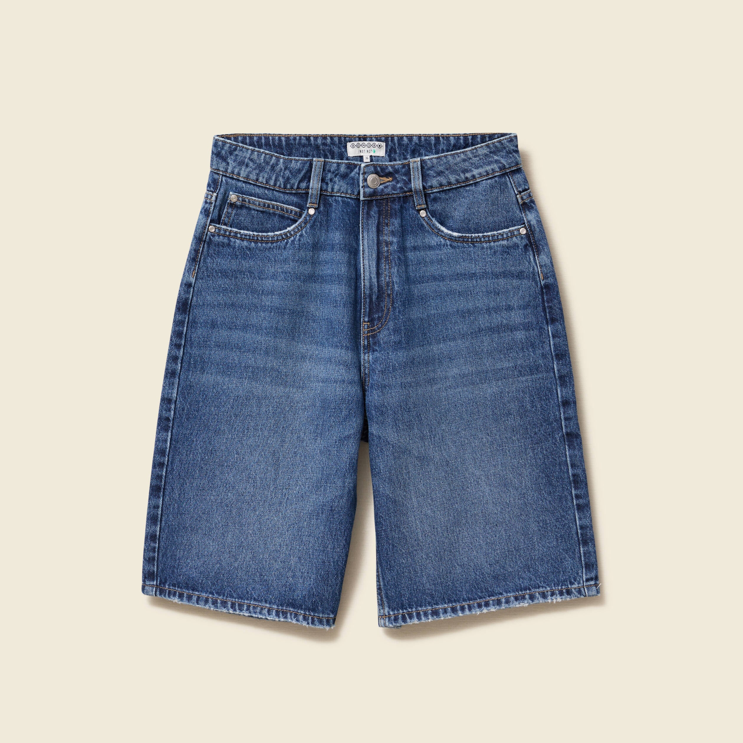 Bermuda large taille haute en coton denim stone femme