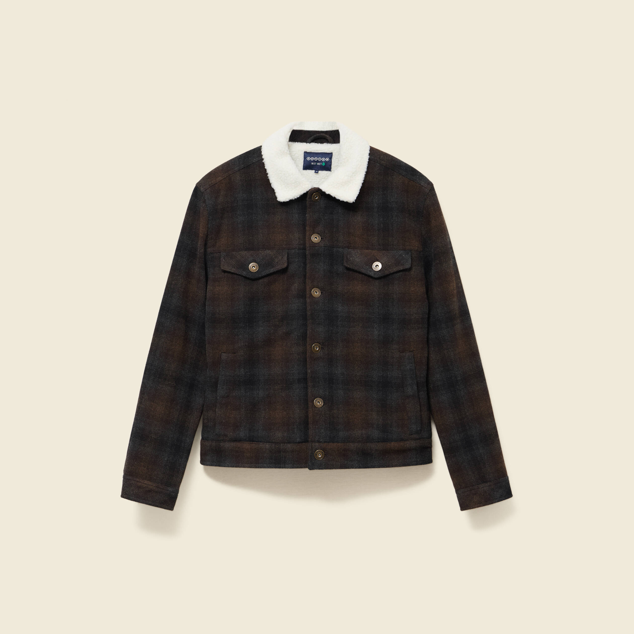 Veste droite courte col chemise marron fonc&eacute; homme