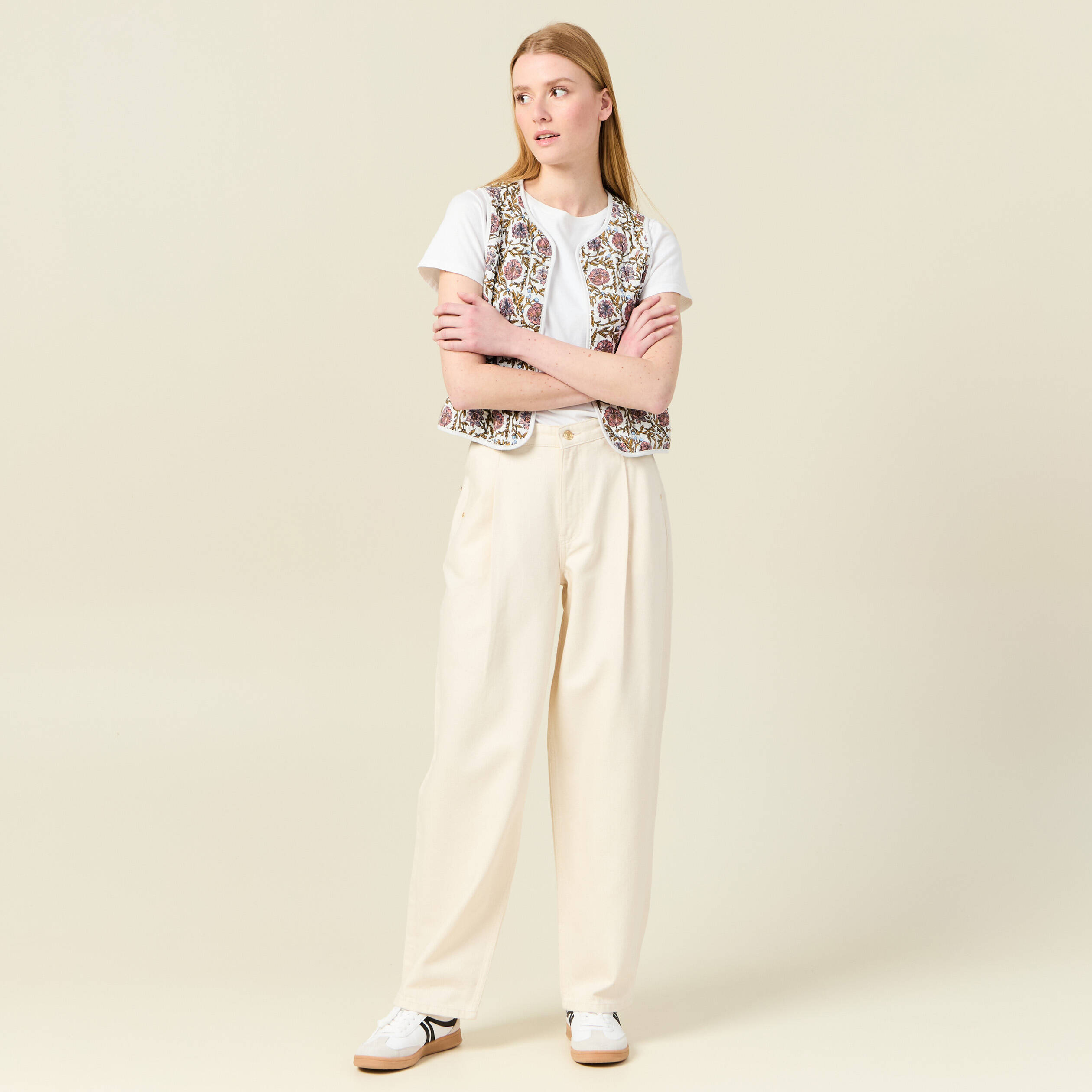 jeans large taille haute denim blanc femme Jeans large taille haute denim blanc femme
