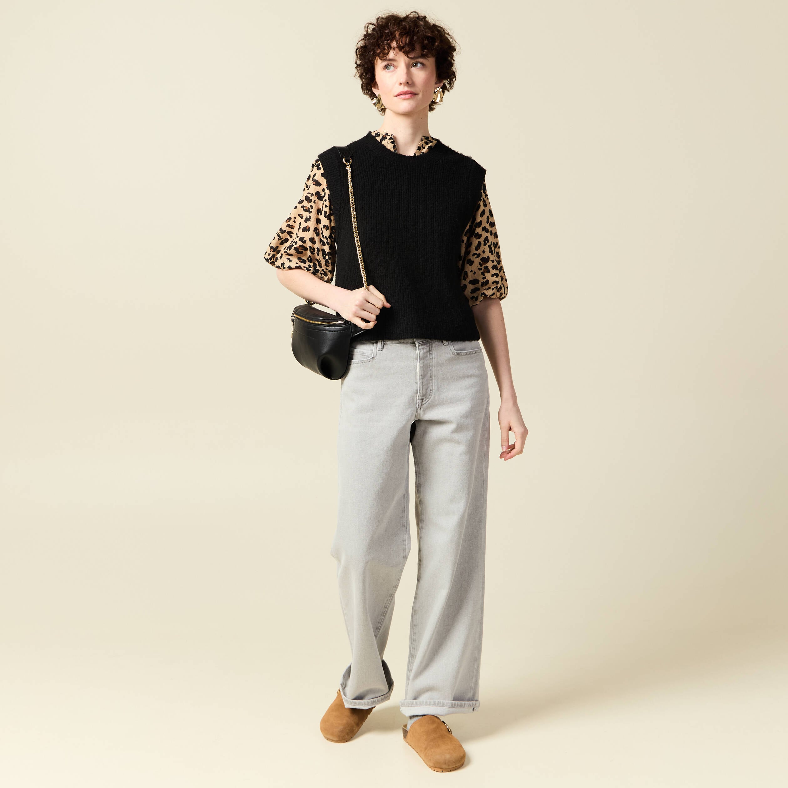 Blouse manches courtes marron clair femme