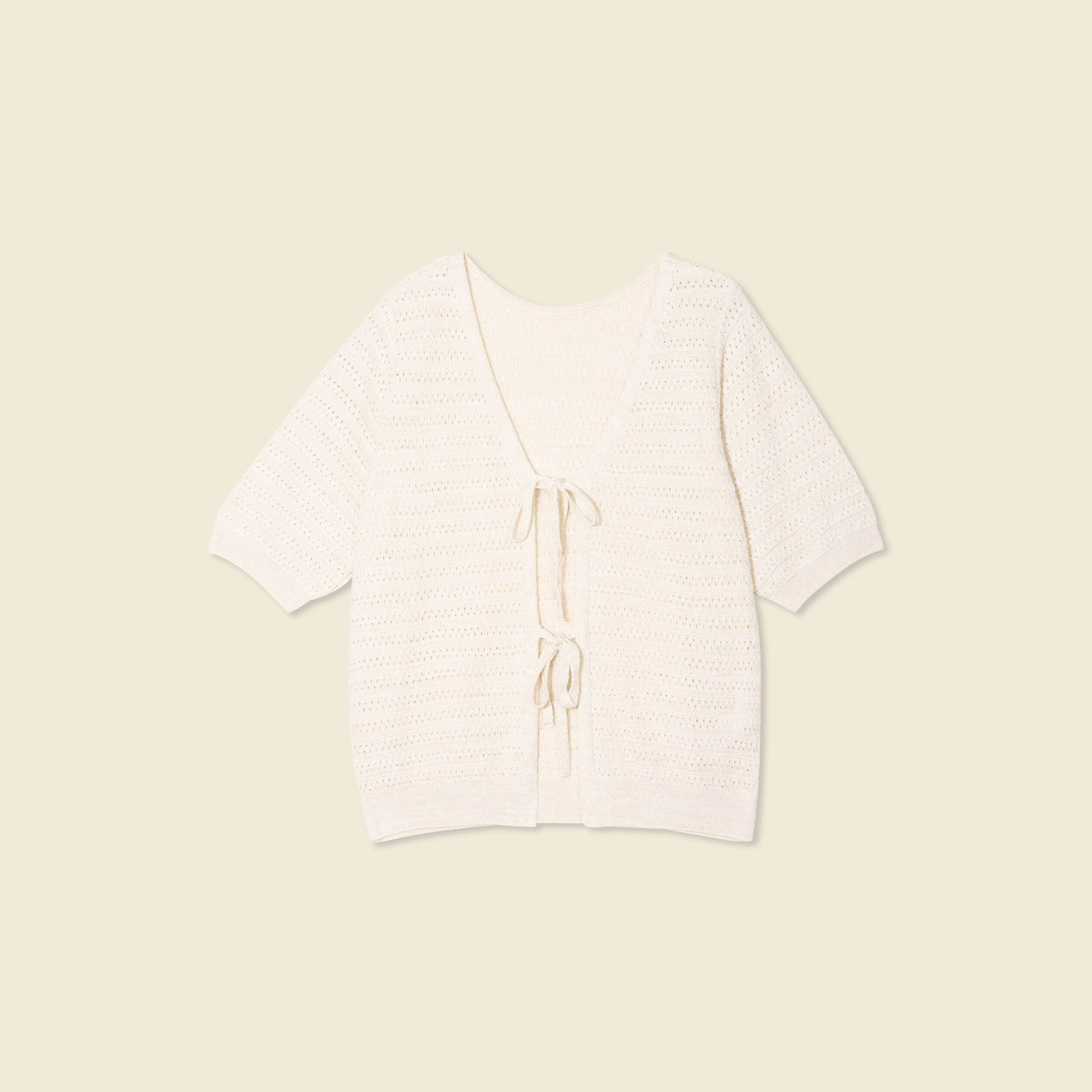 Gilet manches courtes ajour&eacute; creme femme