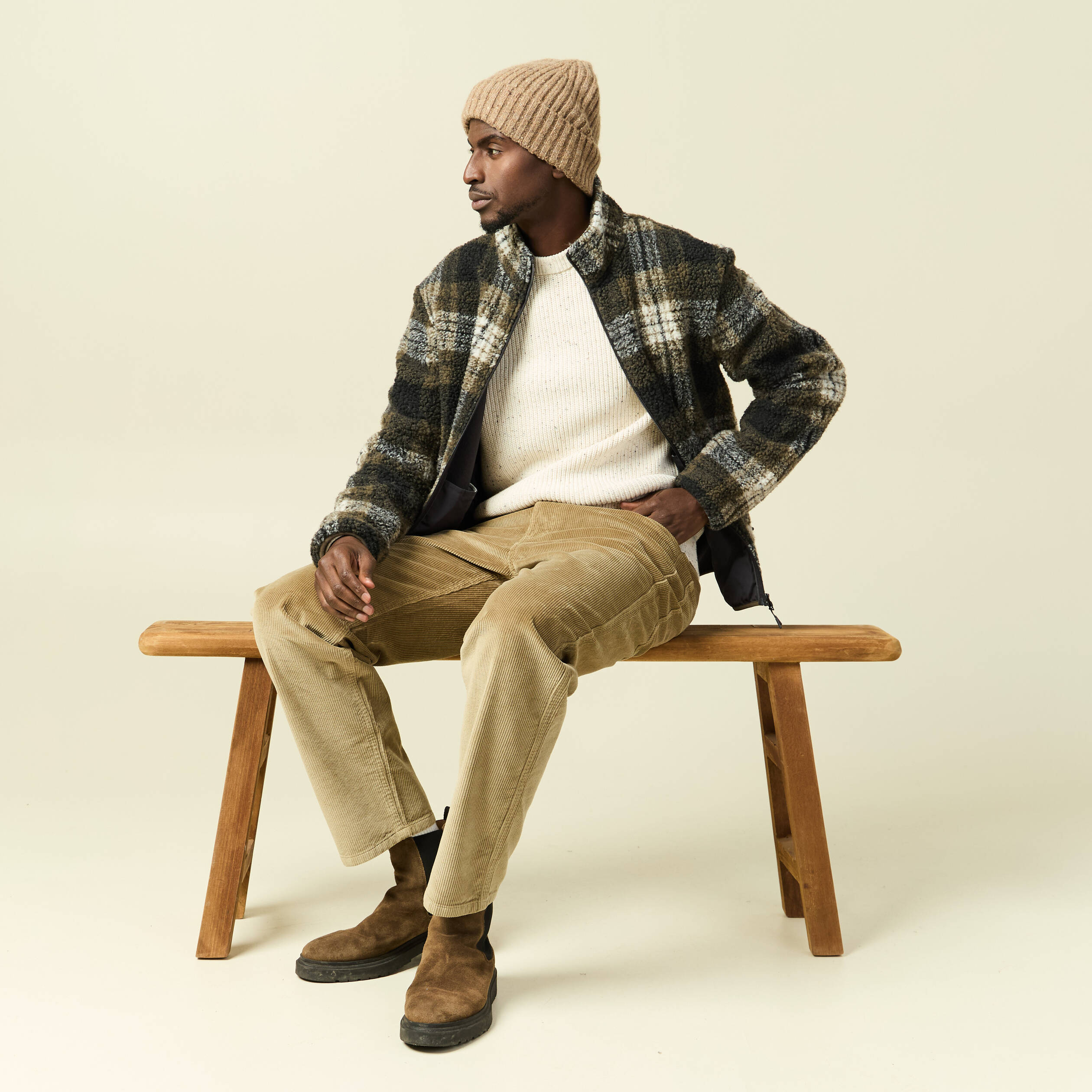 Gilet manches longues zipp&eacute; sherpa taupe homme