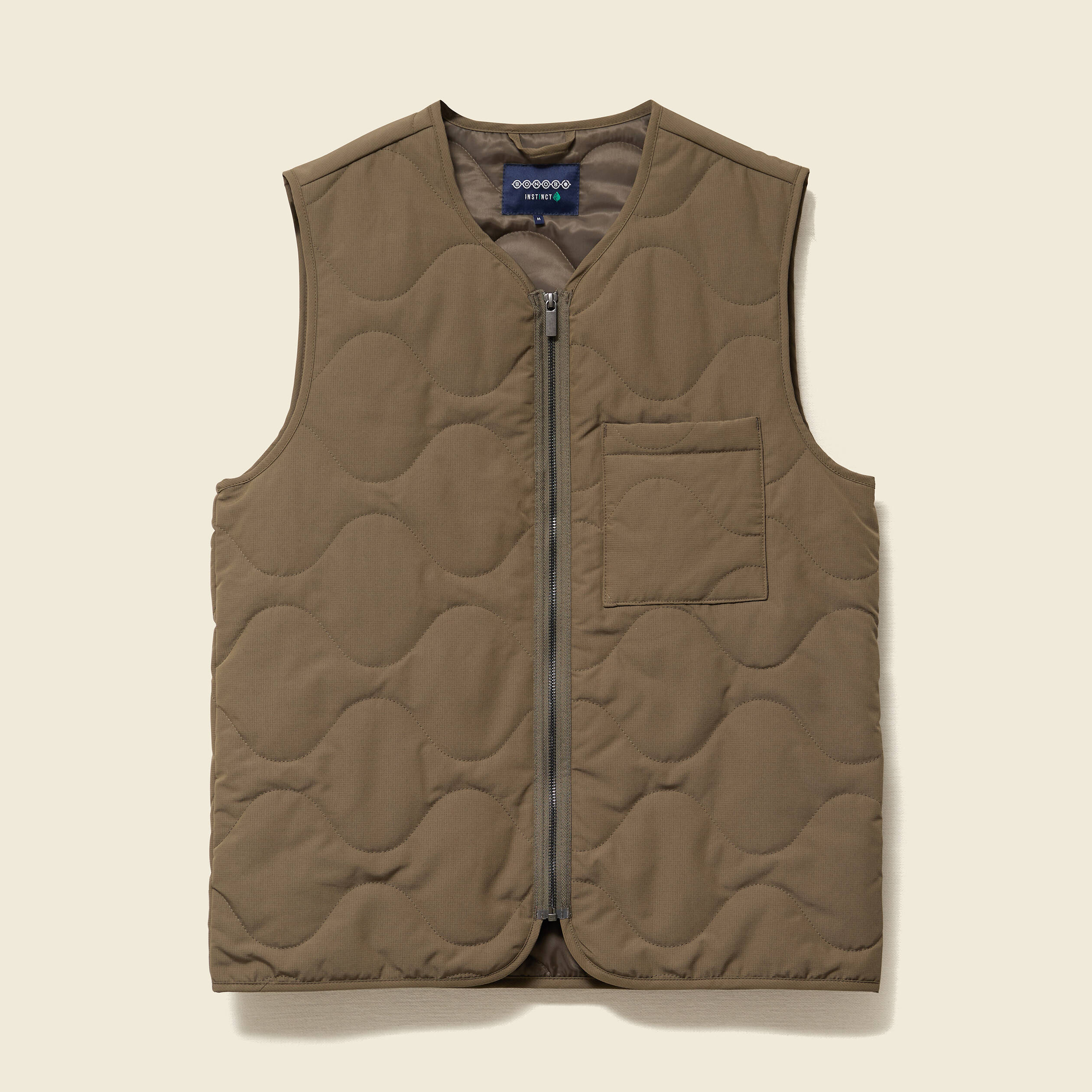 Doudoune droite courte sans manches vert kaki homme