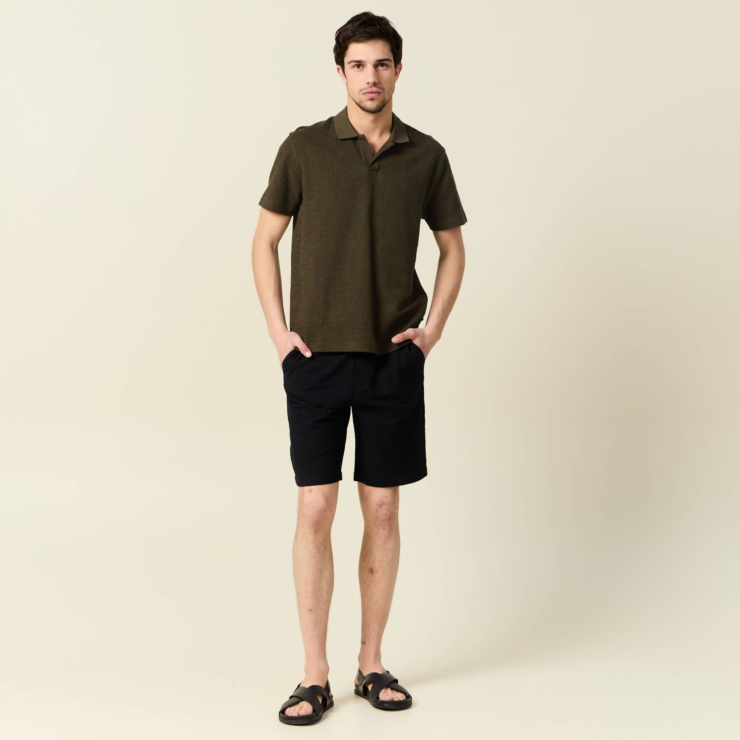 Polo manches courtes vert kaki homme