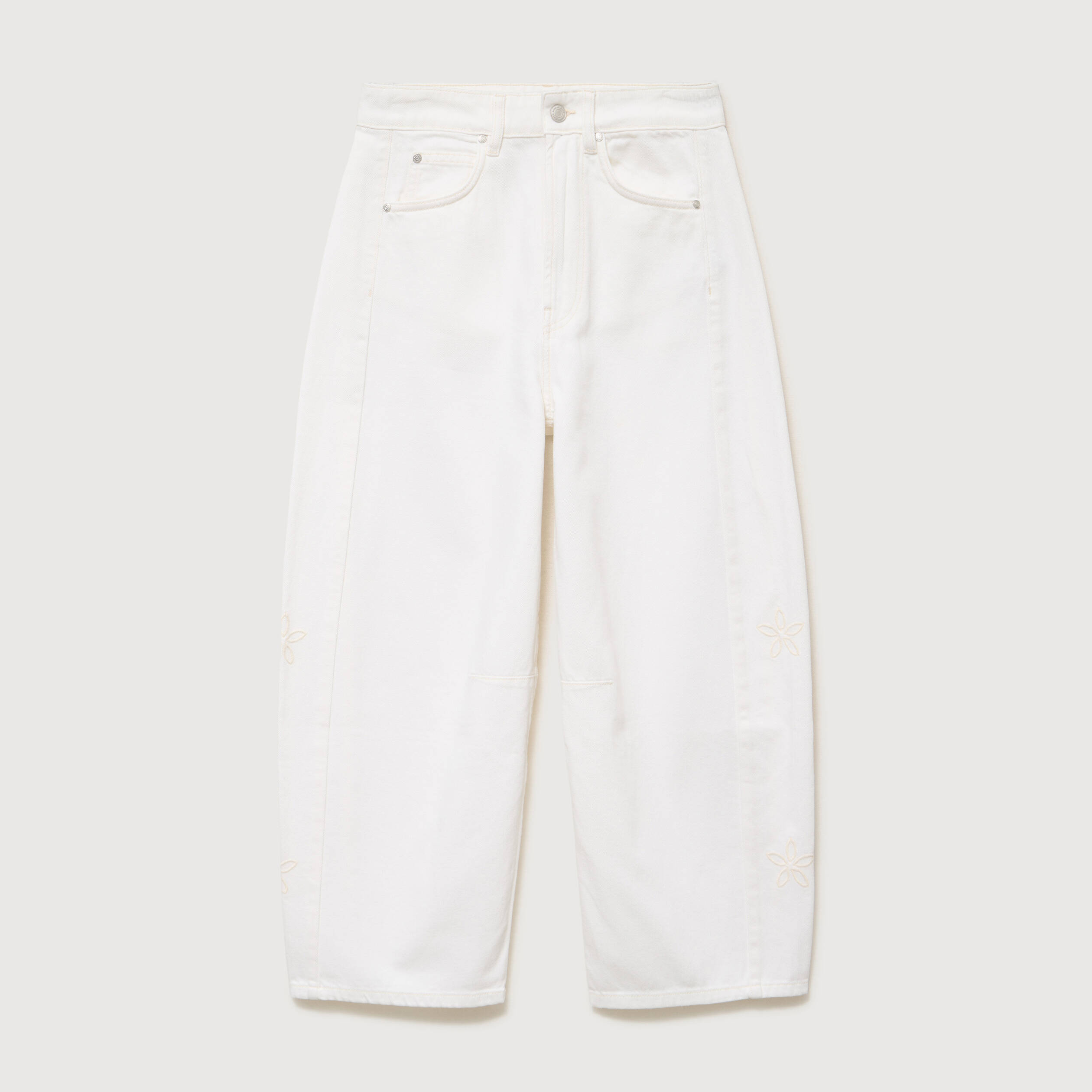 Jeans barrel taille haute 7/8&egrave;me denim blanc femme